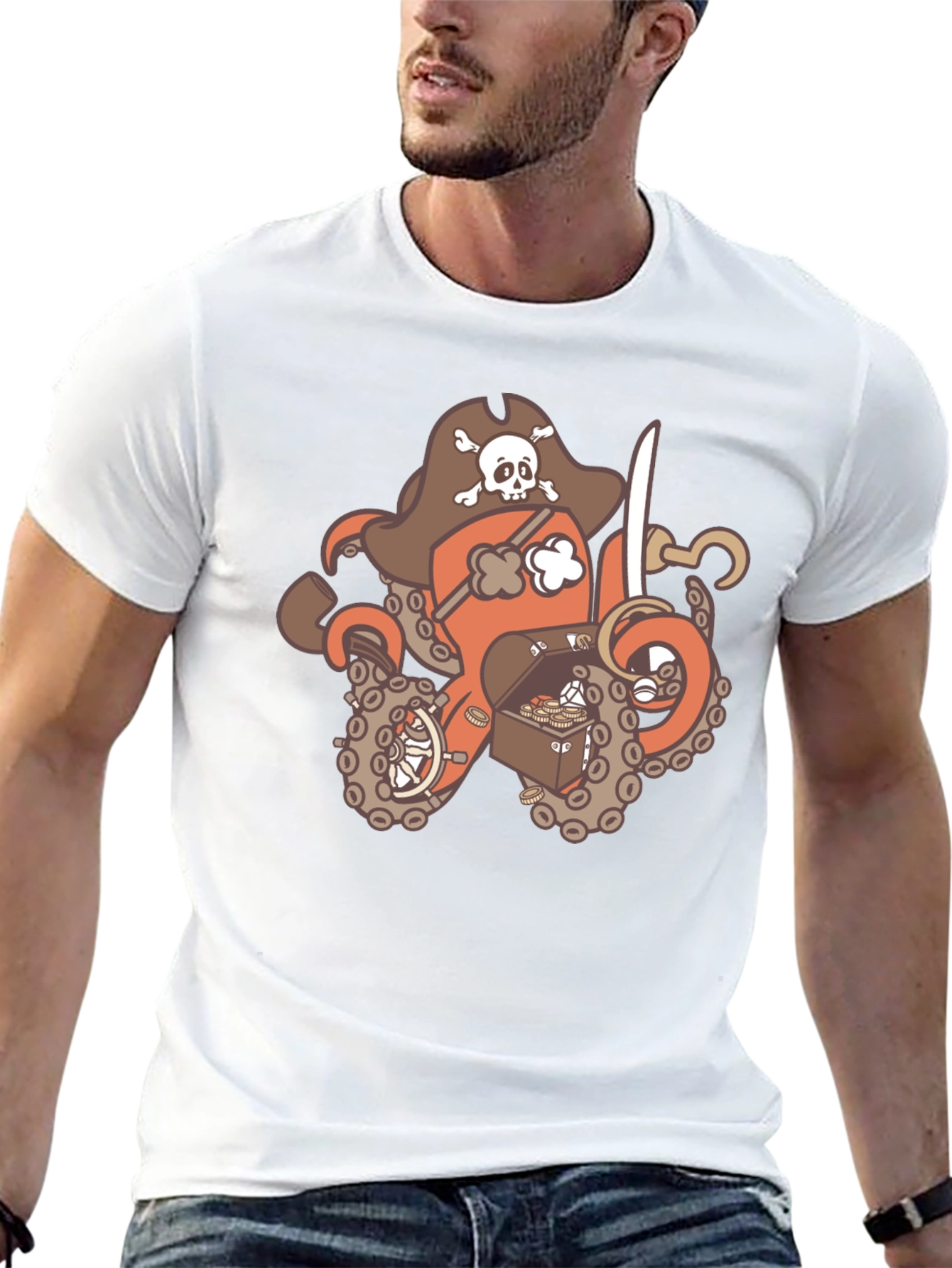 Black Pirate Octopus Graphic T-Shirt - Black view 13