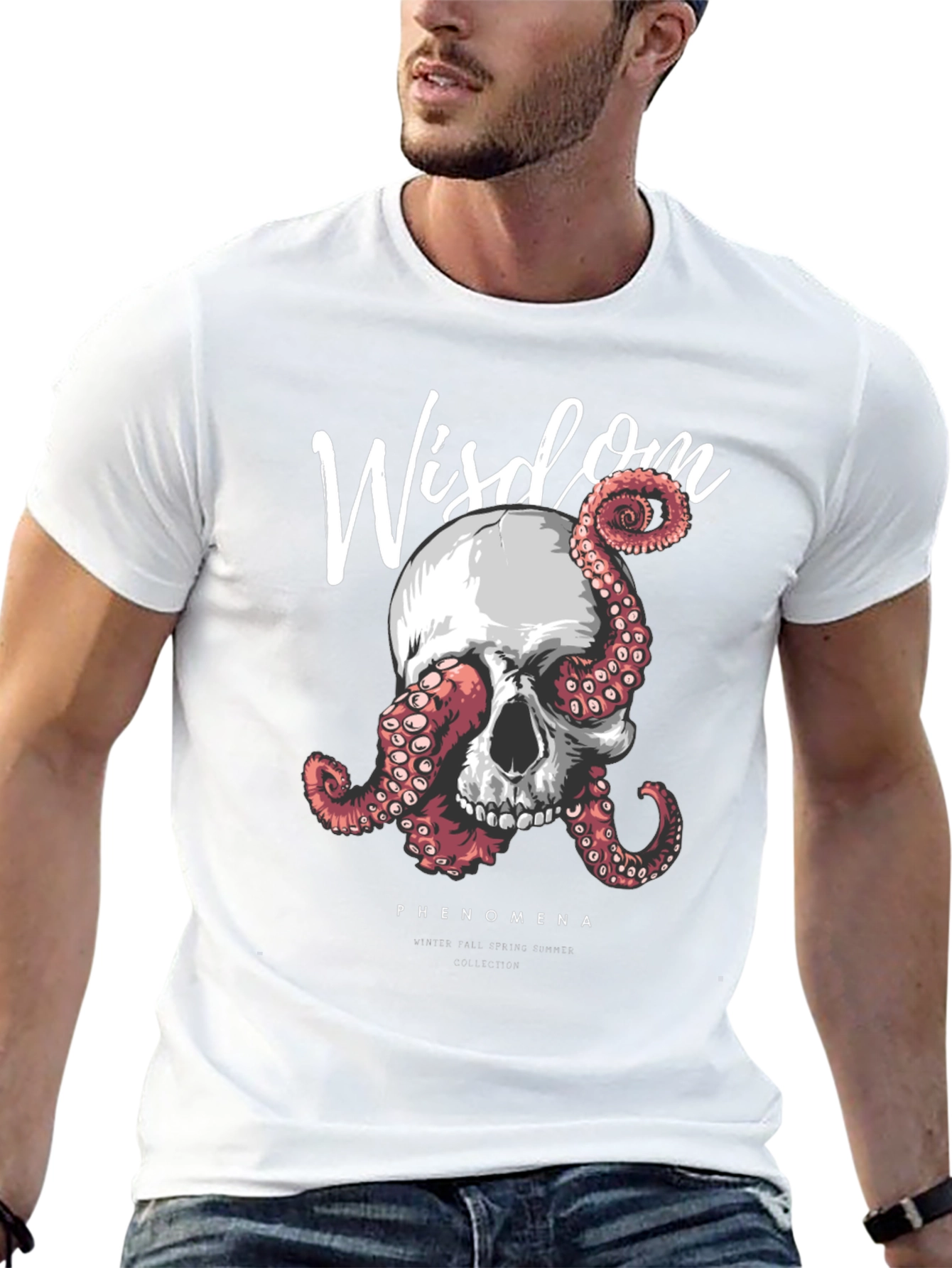 Black Wisdom Skull & Octopus Graphic T-Shirt - Black view 13