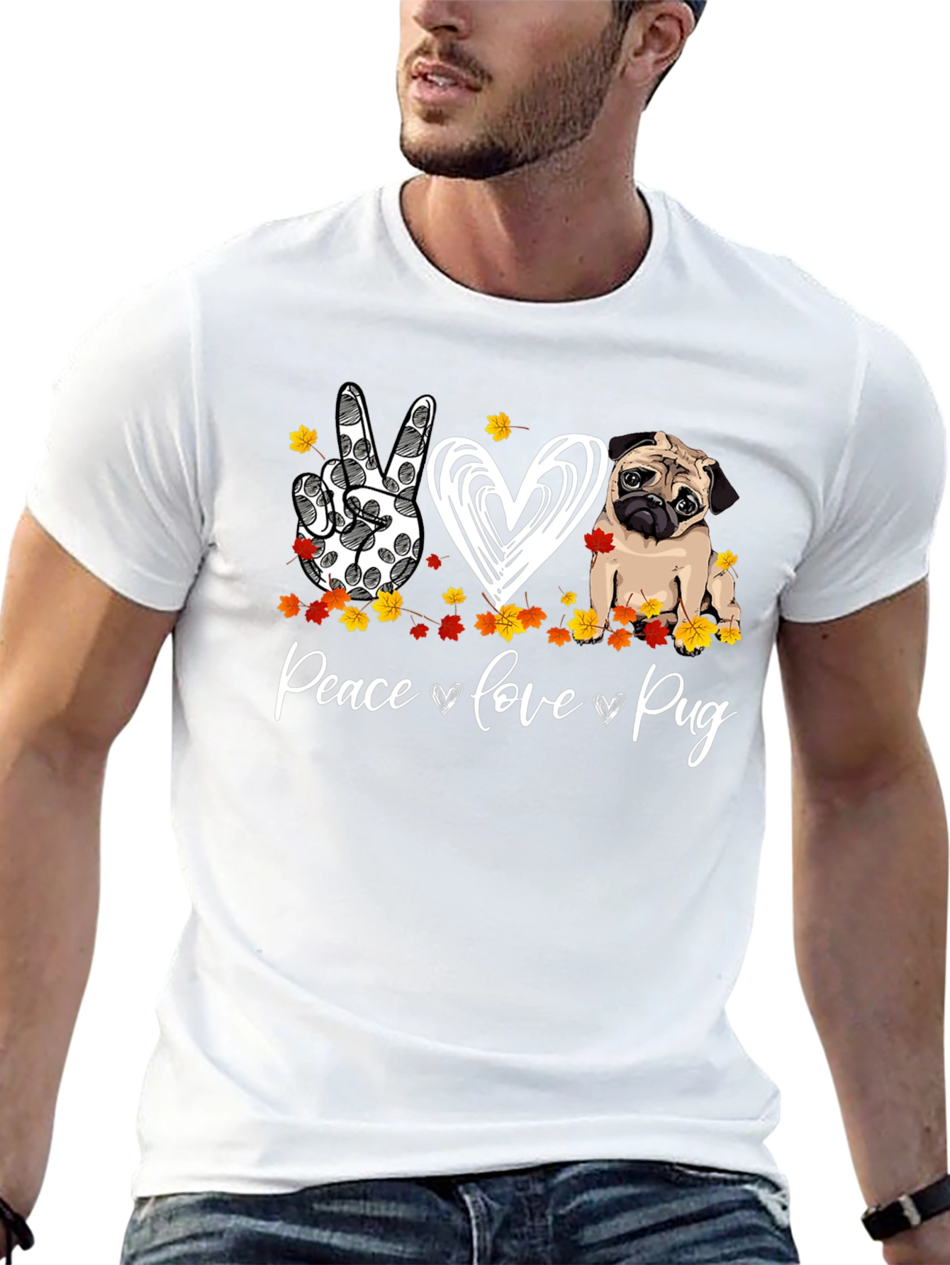 Peace Love Pug Graphic T-Shirt - 13