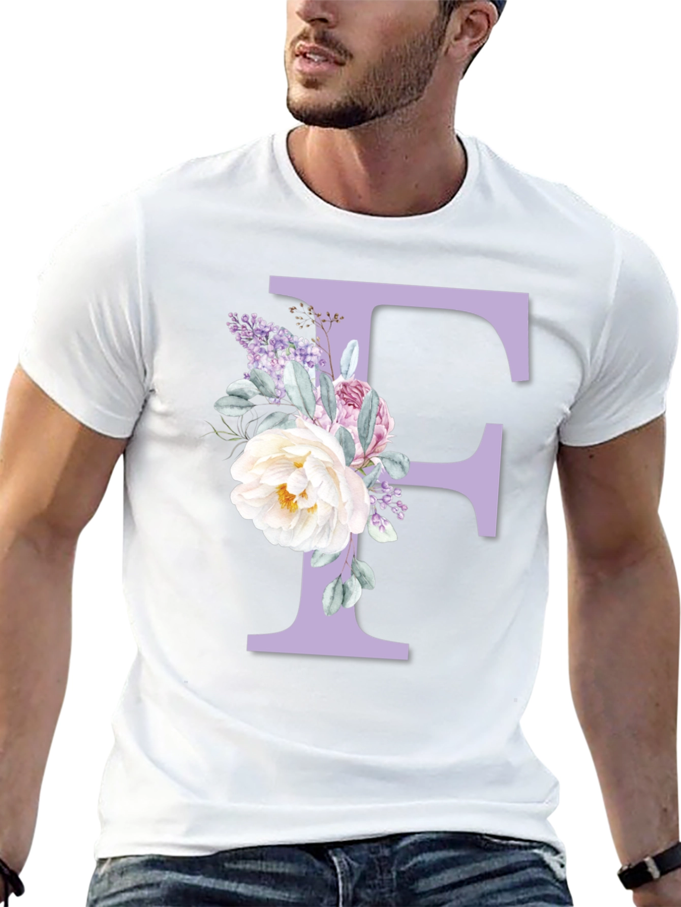 Floral Letter F Black T-Shirt - 13