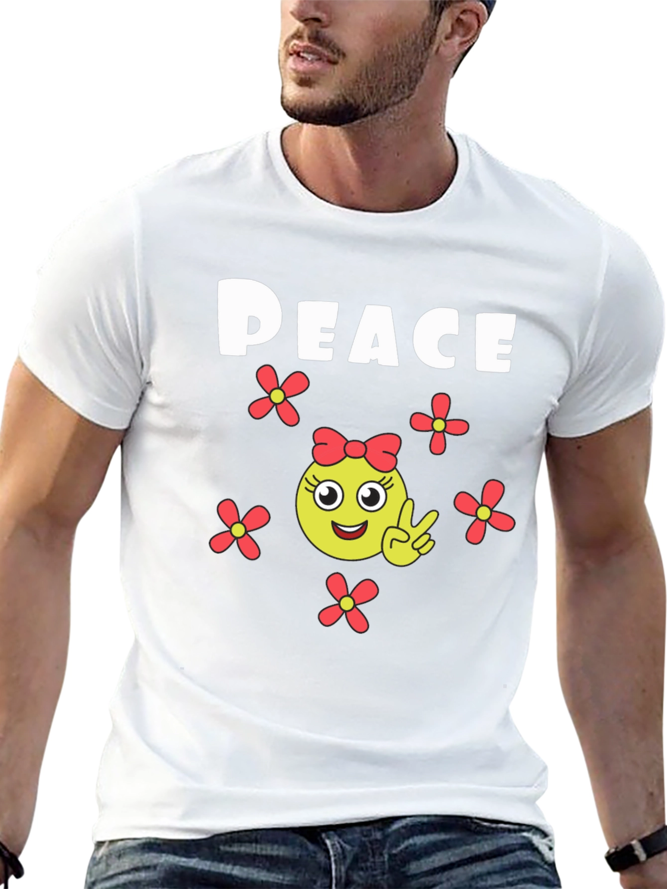 Black Peace Sign Emoji T-Shirt - Black Cotton view 13