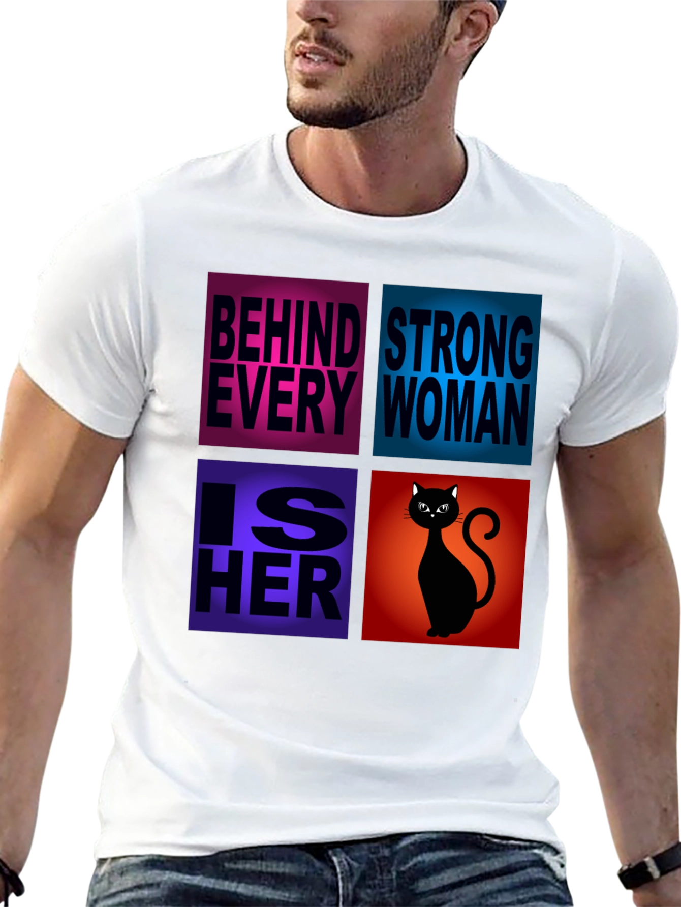 Black Behind Every Strong Woman Cat T-Shirt view 13