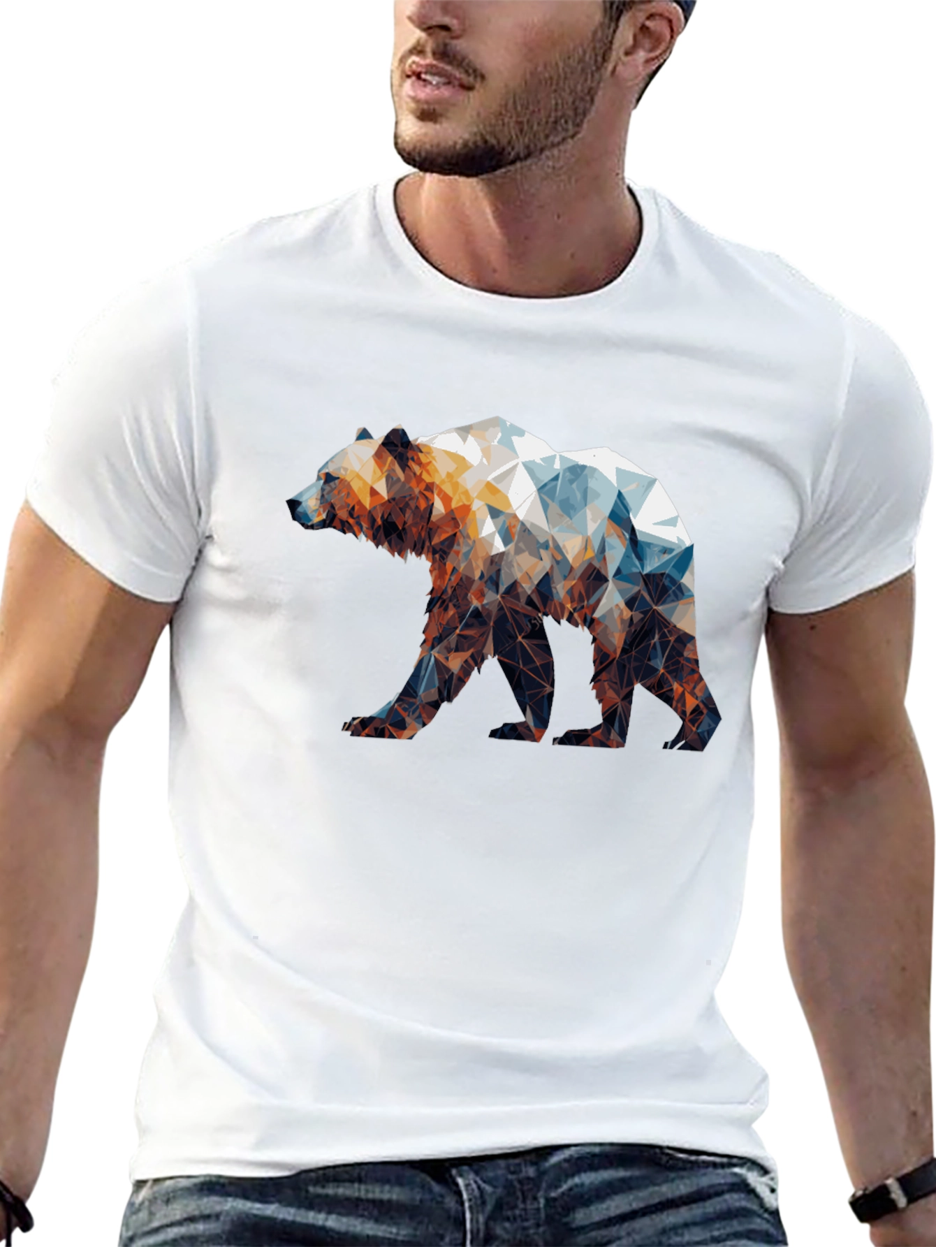 Black Geometric Bear Graphic Tee - Black Unisex Shirt view 13
