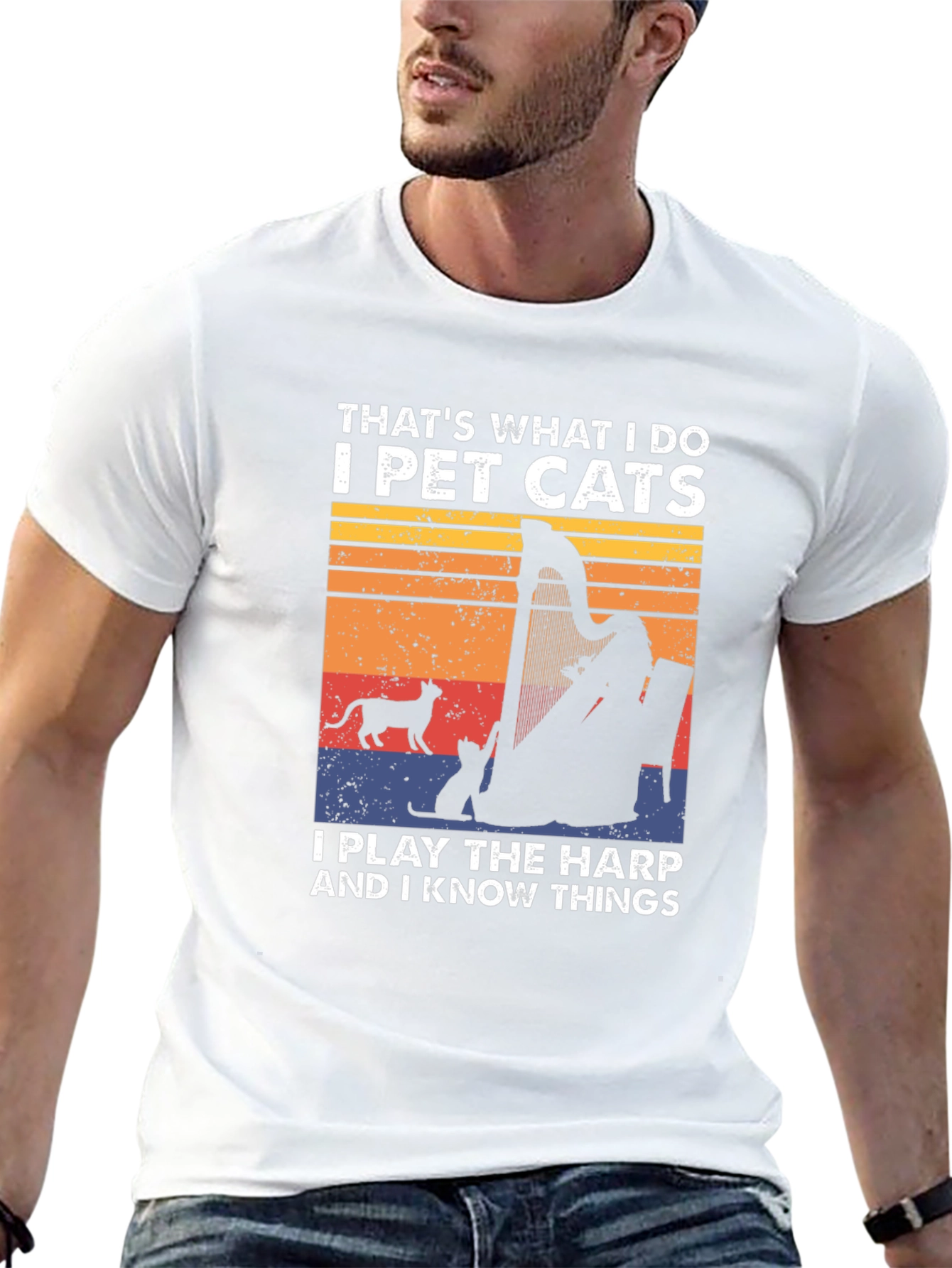 Black Pet Cats & Harp Player Graphic T-Shirt view 13