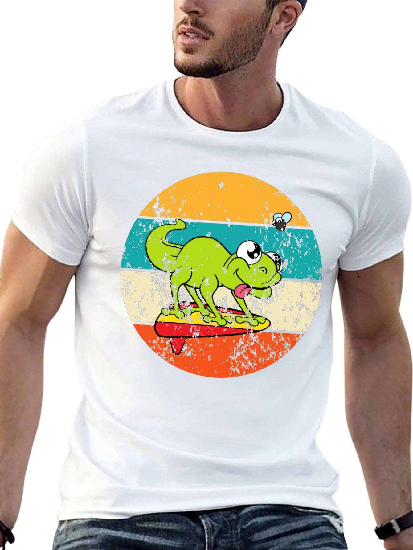 Black Retro Frog Surfing T-Shirt - Unique Graphic Tee view 13