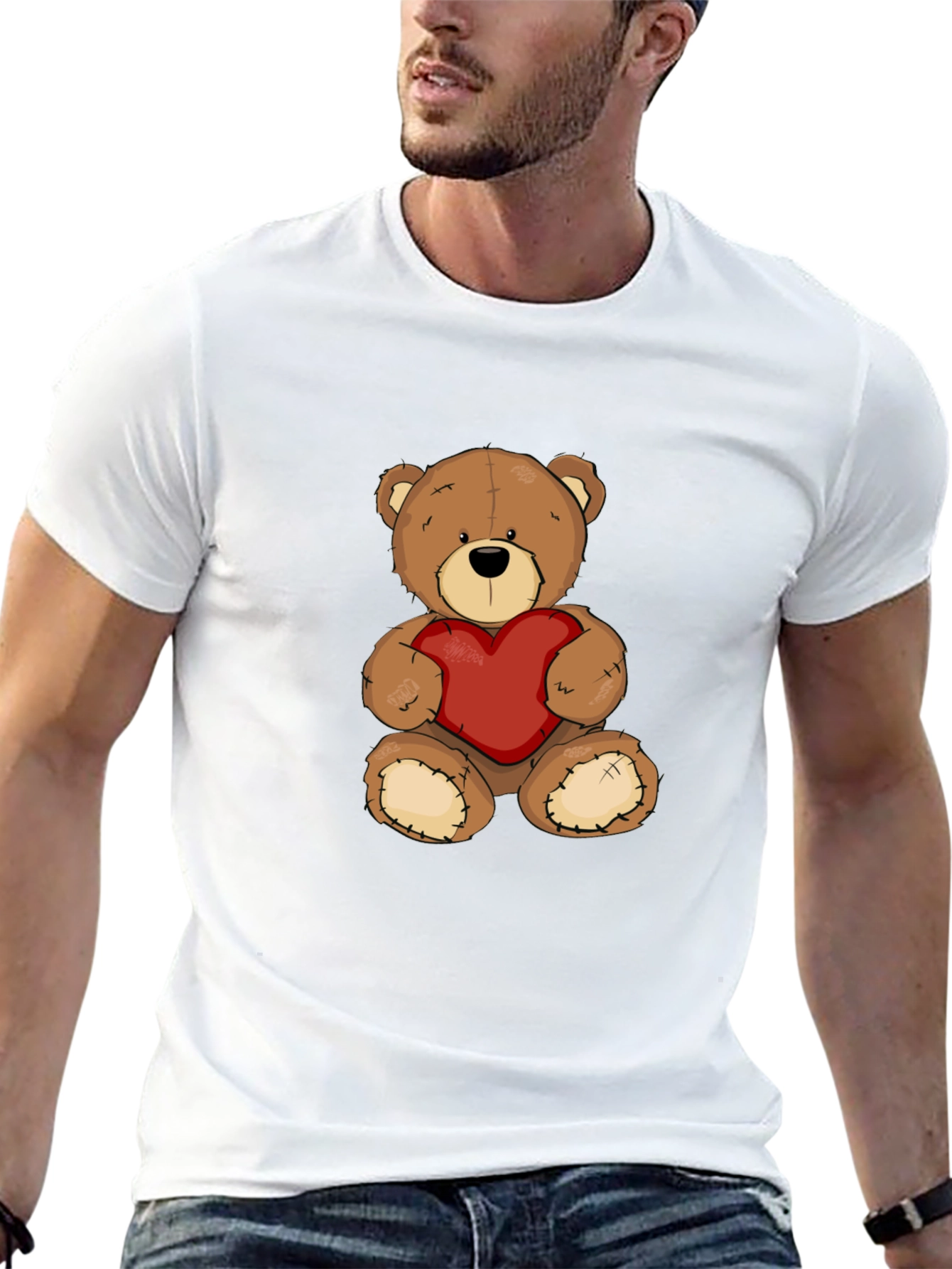 Black Teddy Bear Heart Graphic Tee - Men's Black T-Shirt view 13