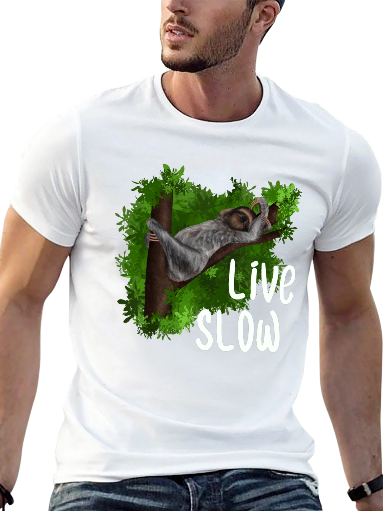 Black Live Slow Sloth Graphic Tee - Unisex Black T-Shirt view 13