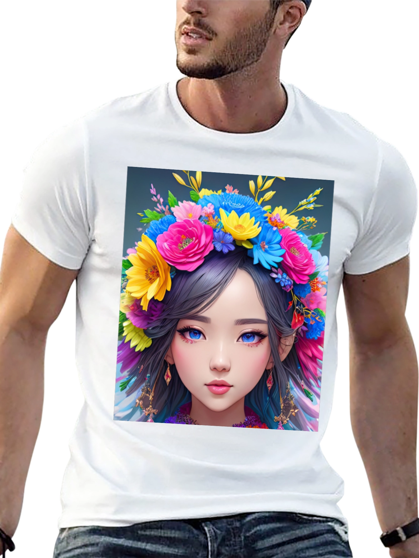 Black Floral Crown Girl Graphic T-Shirt view 13