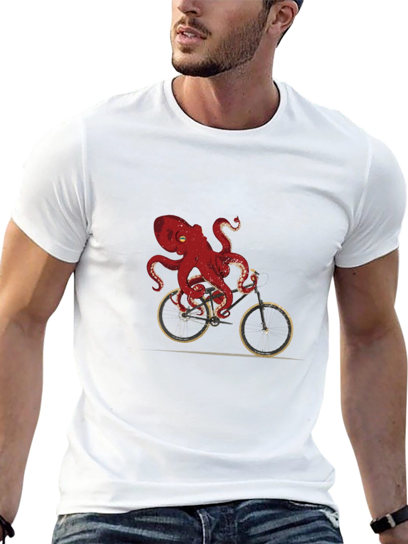 Black Octopus Riding Bike Graphic T-Shirt view 13