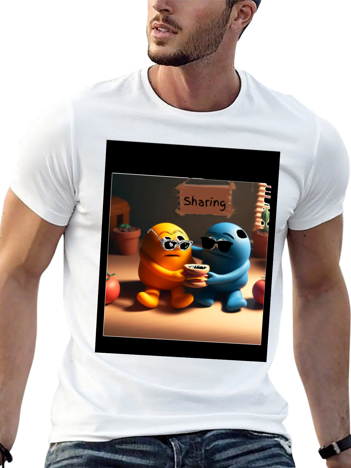 Black Sharing Cartoon Character Graphic Tee - Black view 13