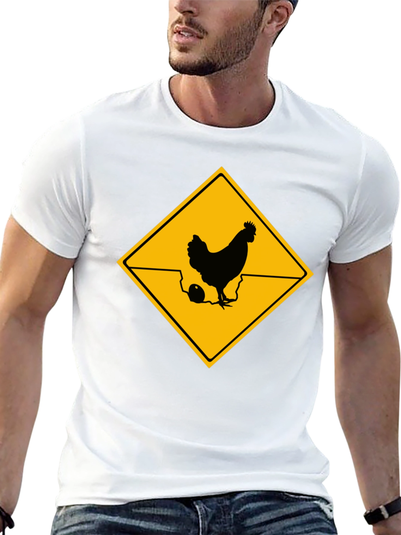 Black Chicken Crossing T-Shirt - Novelty Graphic Tee view 13
