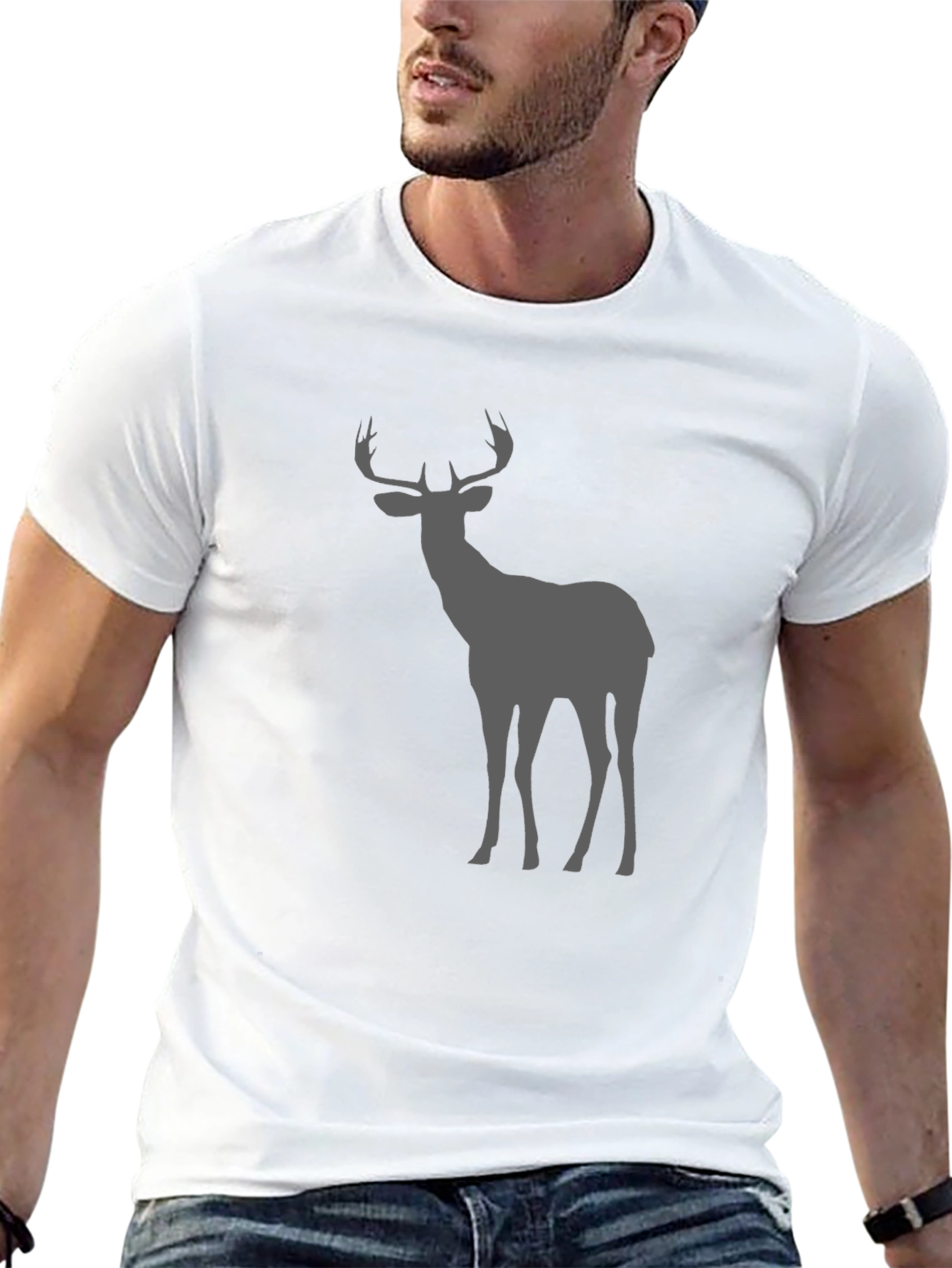 Black Men's Black Deer Graphic Tee - Nature Inspired Style view 13