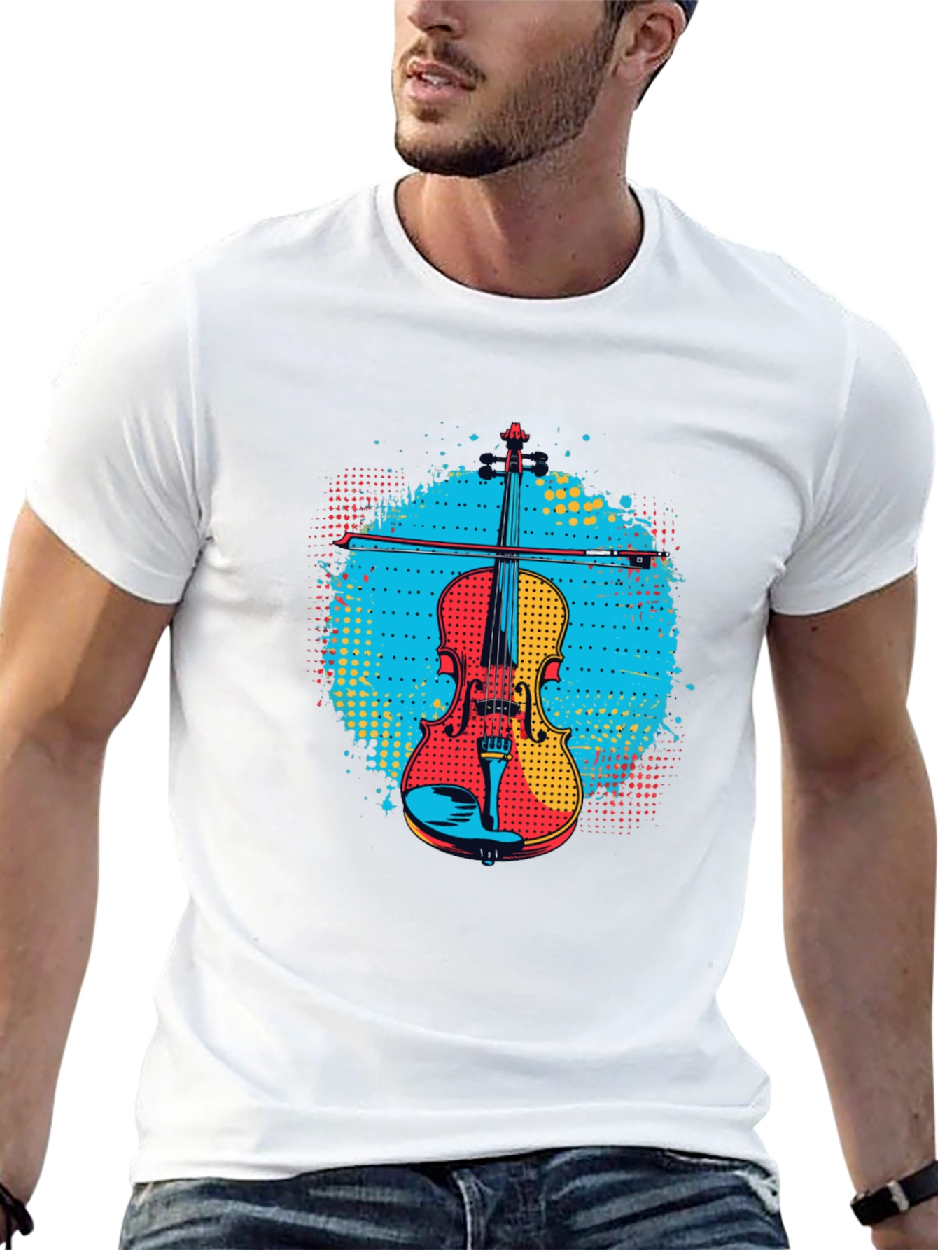Black Colorful Violin Graphic Tee - Music Lover Shirt view 13