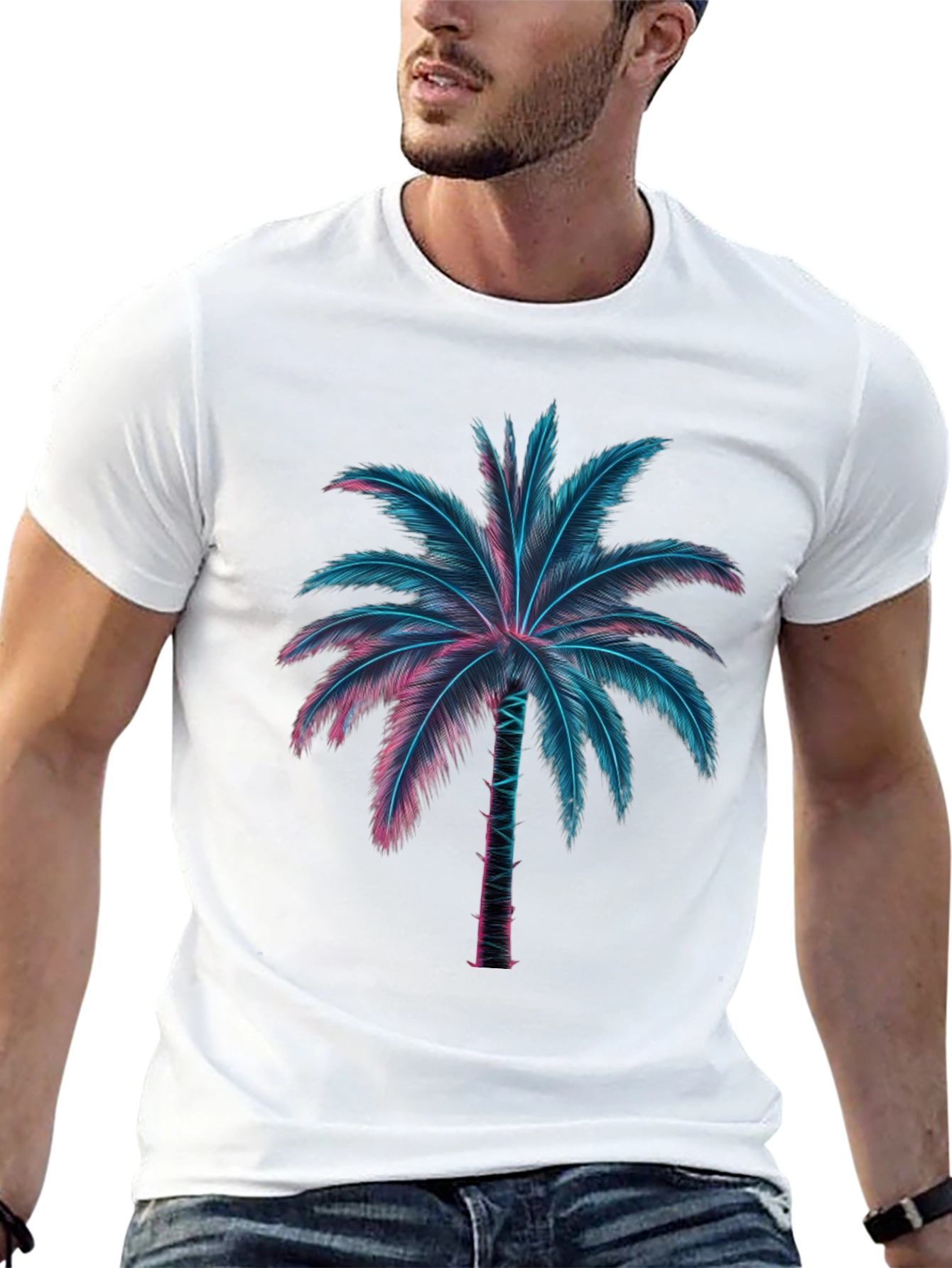 Black Neon Palm Tree Graphic Tee view 13