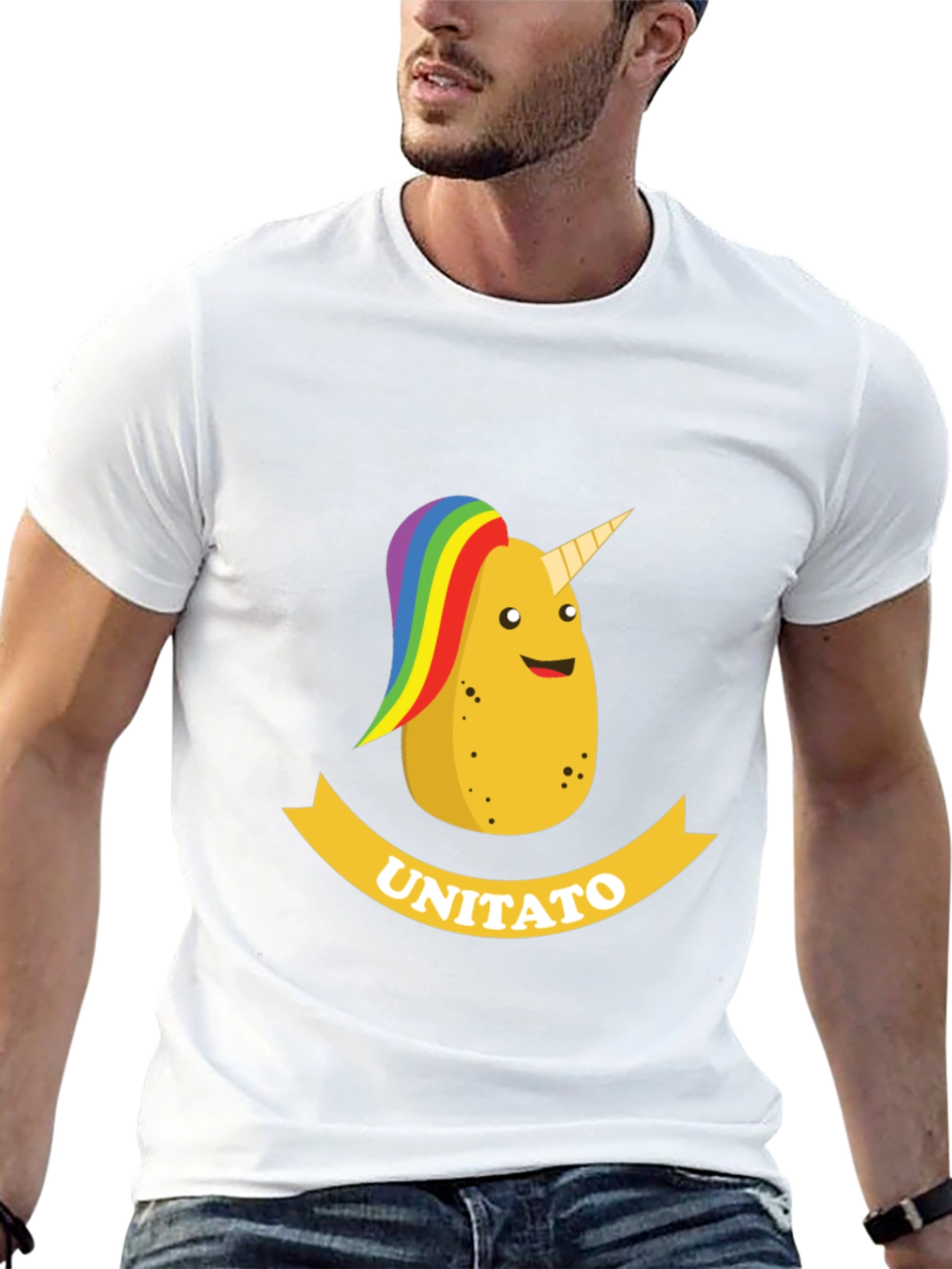 Black Unitato Potato Unicorn Black T-Shirt view 13