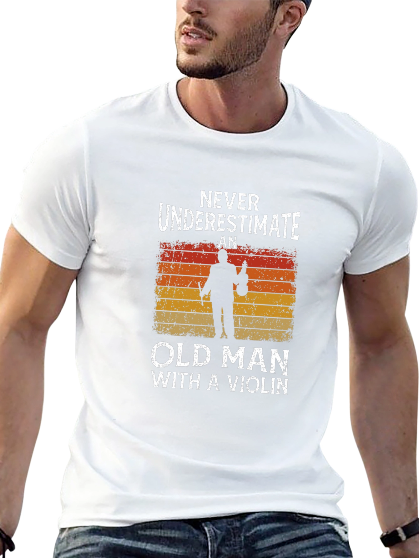 Black Old Man Violinist Graphic Tee - Music Lover T-Shirt view 13