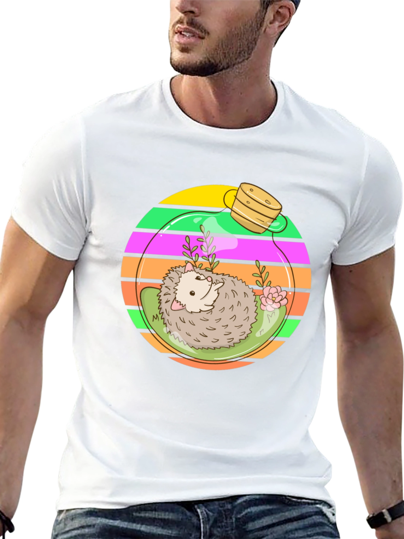 Black Hedgehog Terrarium Graphic Tee - Novelty T-Shirt view 13