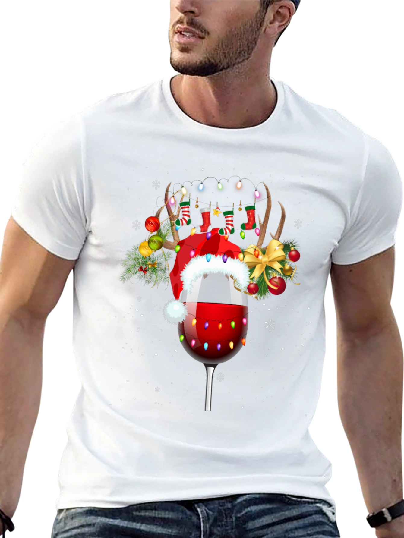 Black Festive Wine Glass Christmas T-Shirt view 13