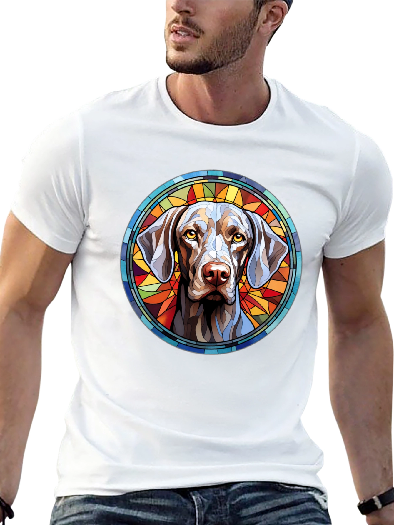 Black Dog Portrait Stained Glass Style Graphic Tee view 13