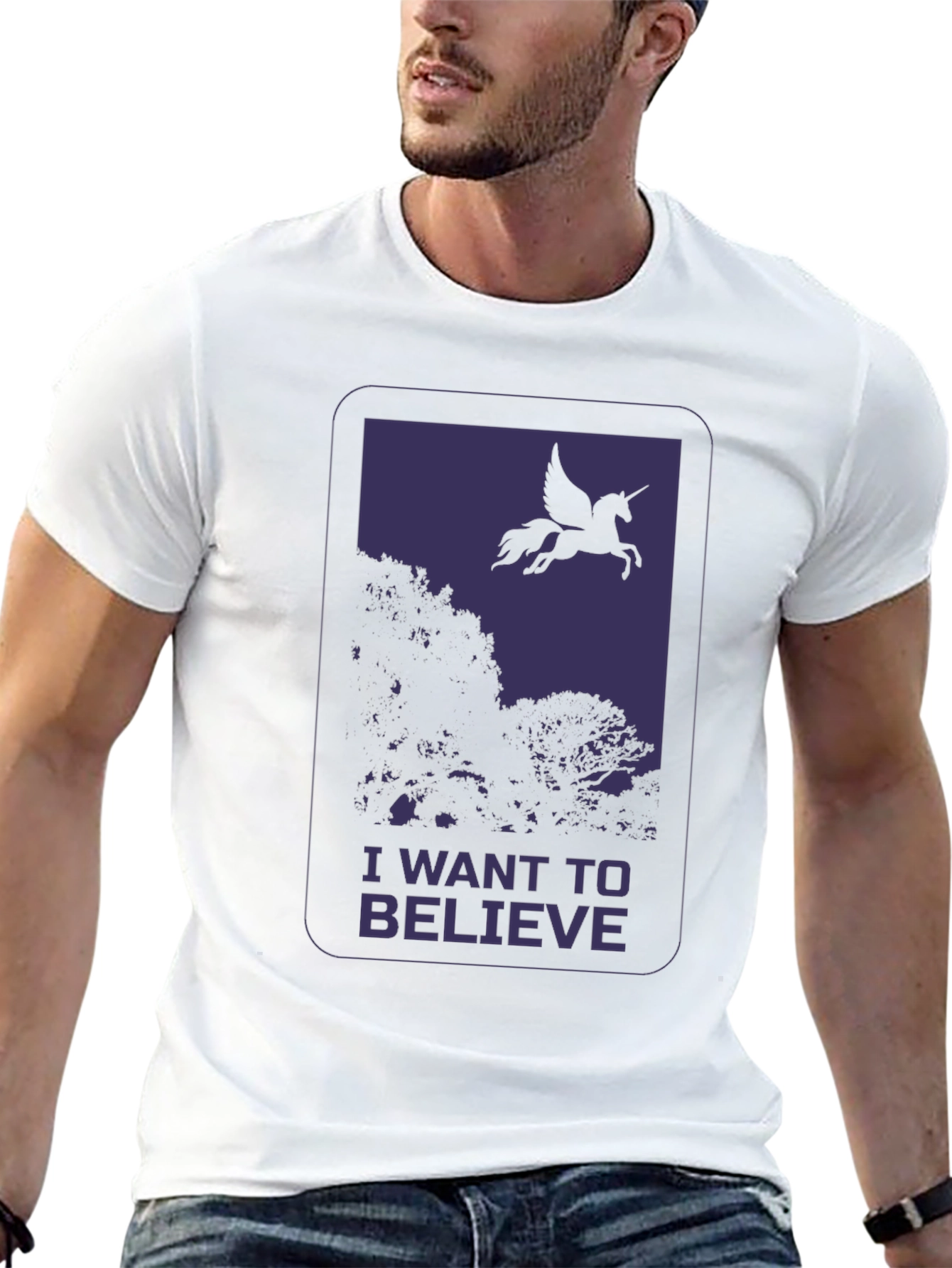 Black I Want to Believe Pegasus Graphic T-Shirt view 13