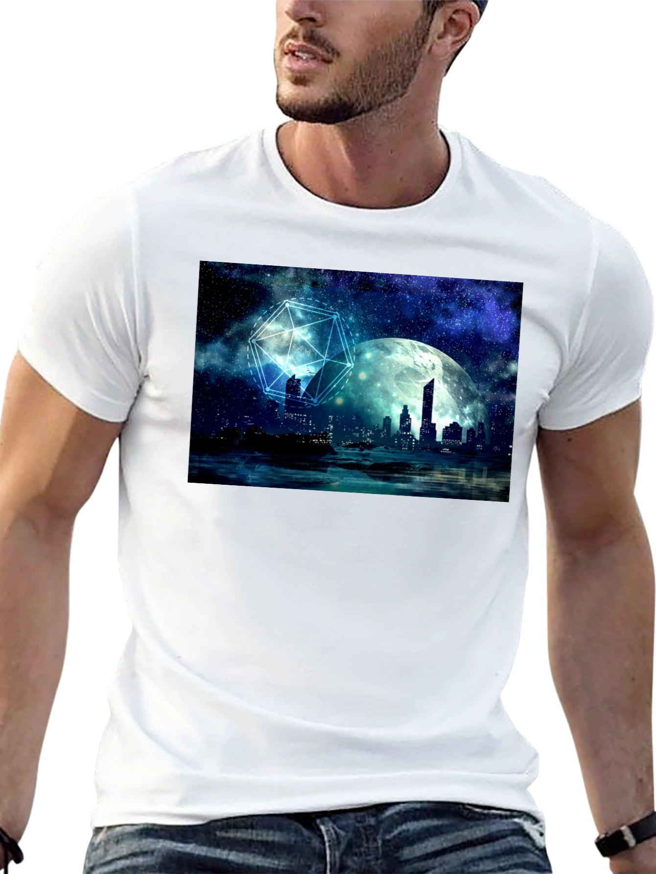 Black Celestial Cityscape Graphic Tee view 13