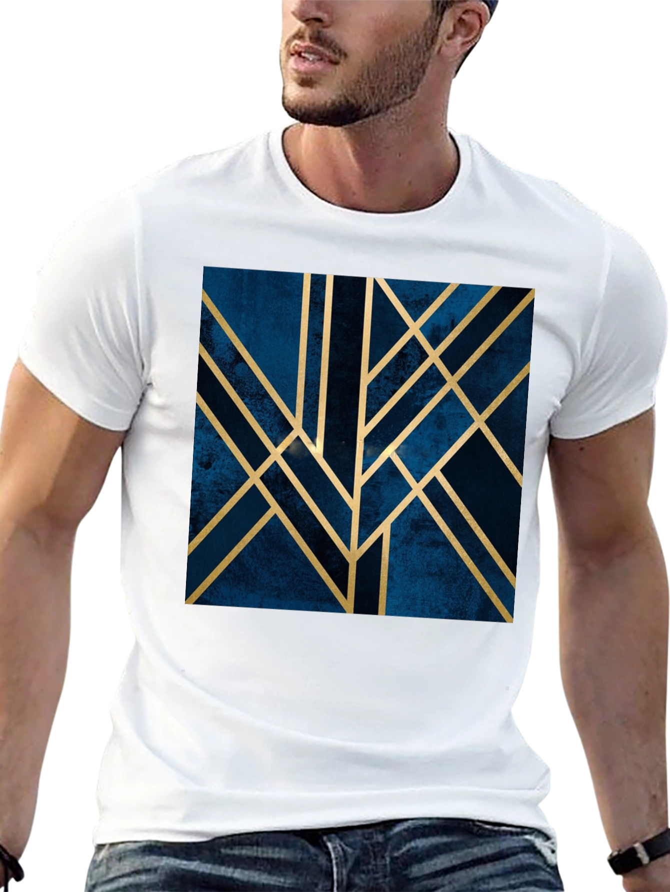 Black Geometric Art Deco Graphic Tee - Modern Style Shirt view 13
