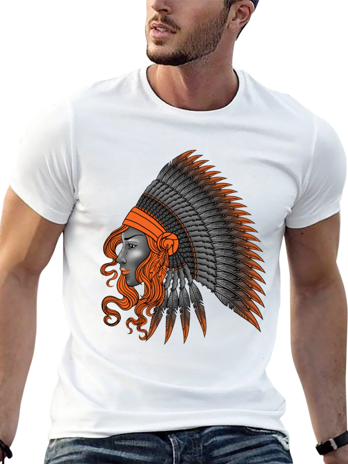 Black Native American Headdress Graphic T-Shirt view 13