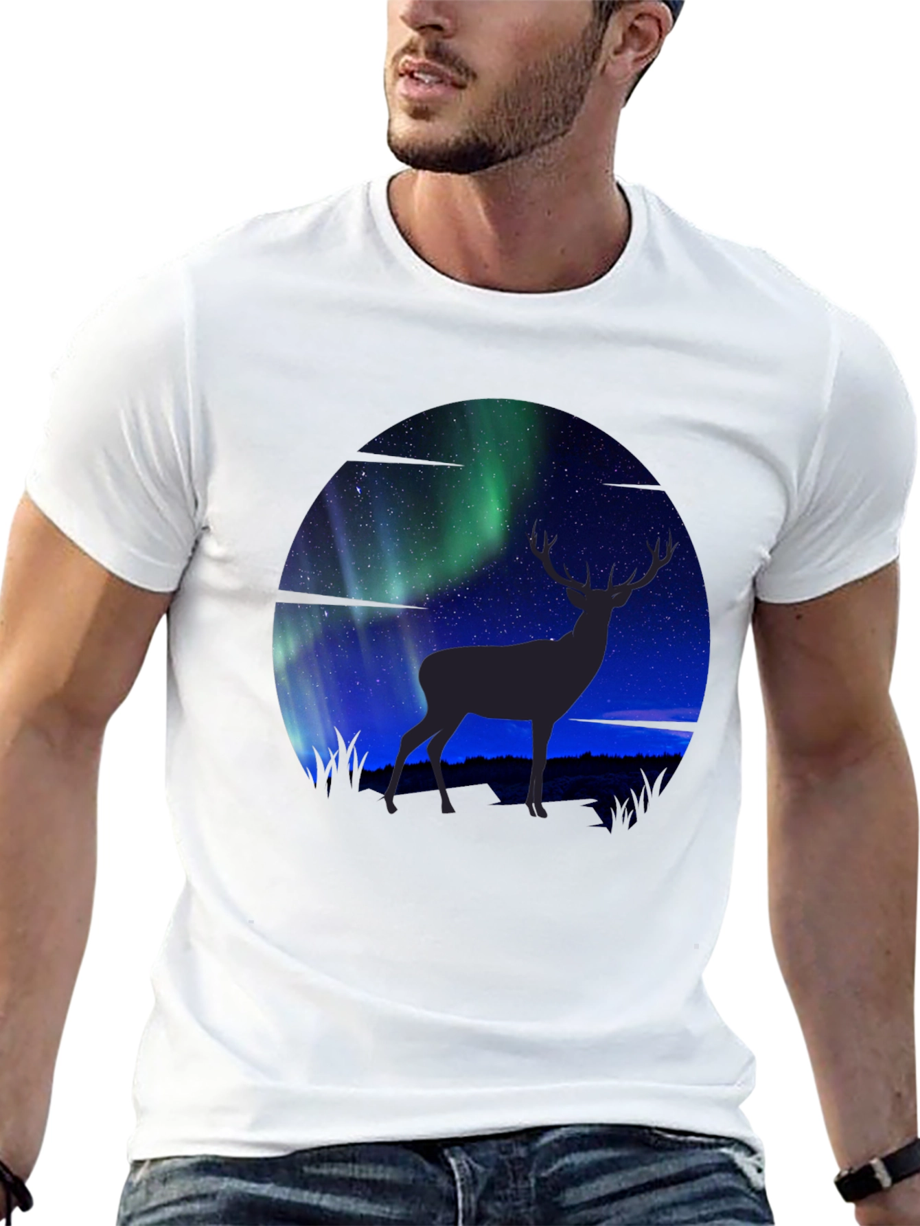 Black Aurora Deer Graphic T-Shirt view 13