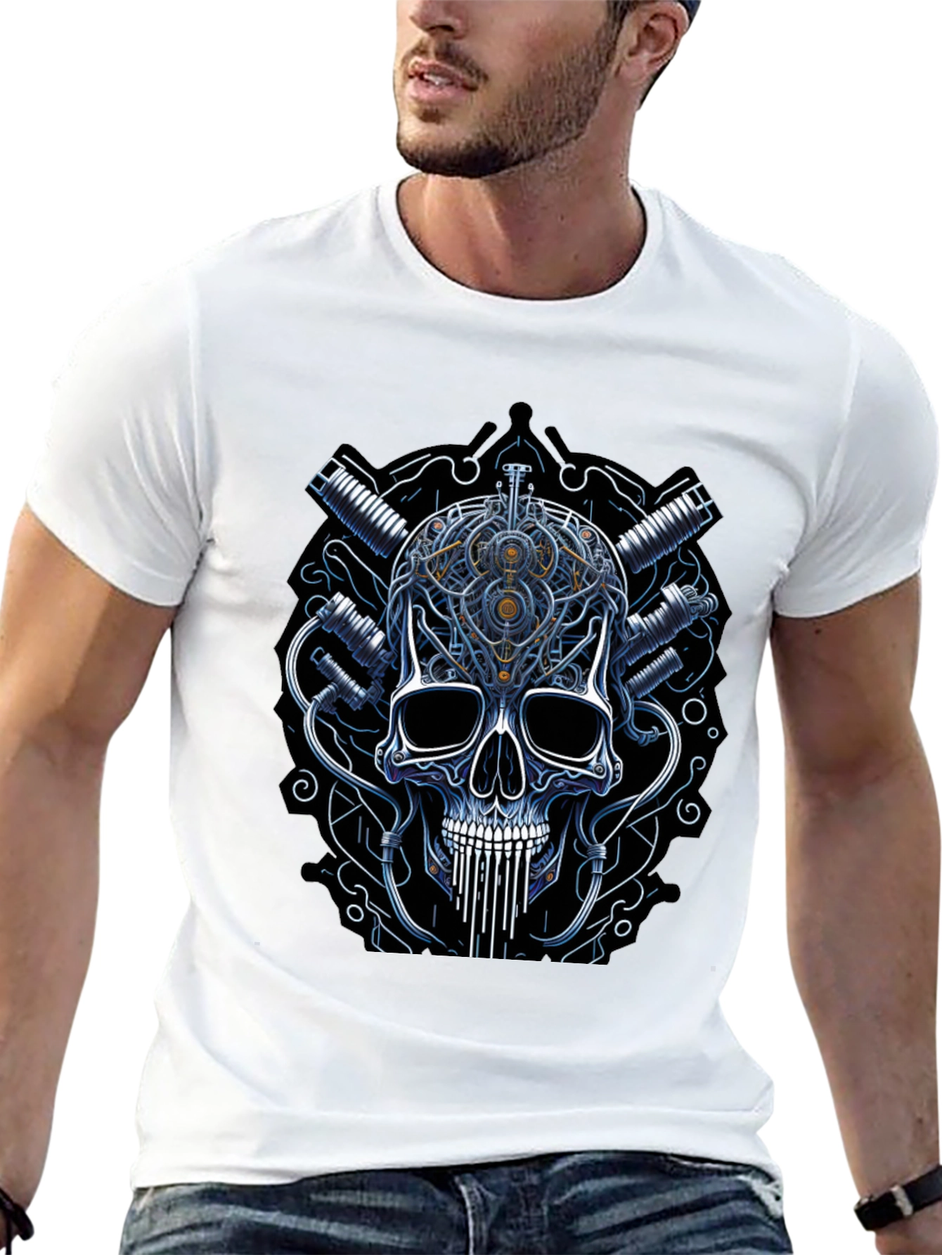 Black Steampunk Skull Graphic Tee - Black view 13