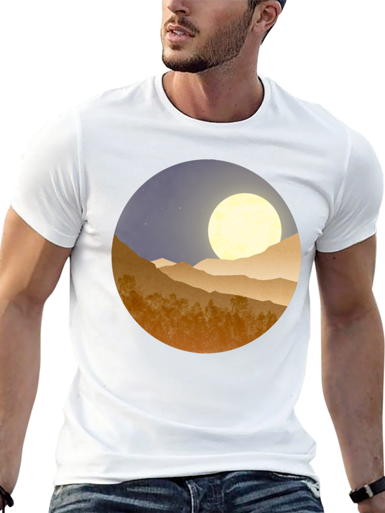 Black Moonlit Mountain Graphic Tee - Soft Black Cotton Blend view 13