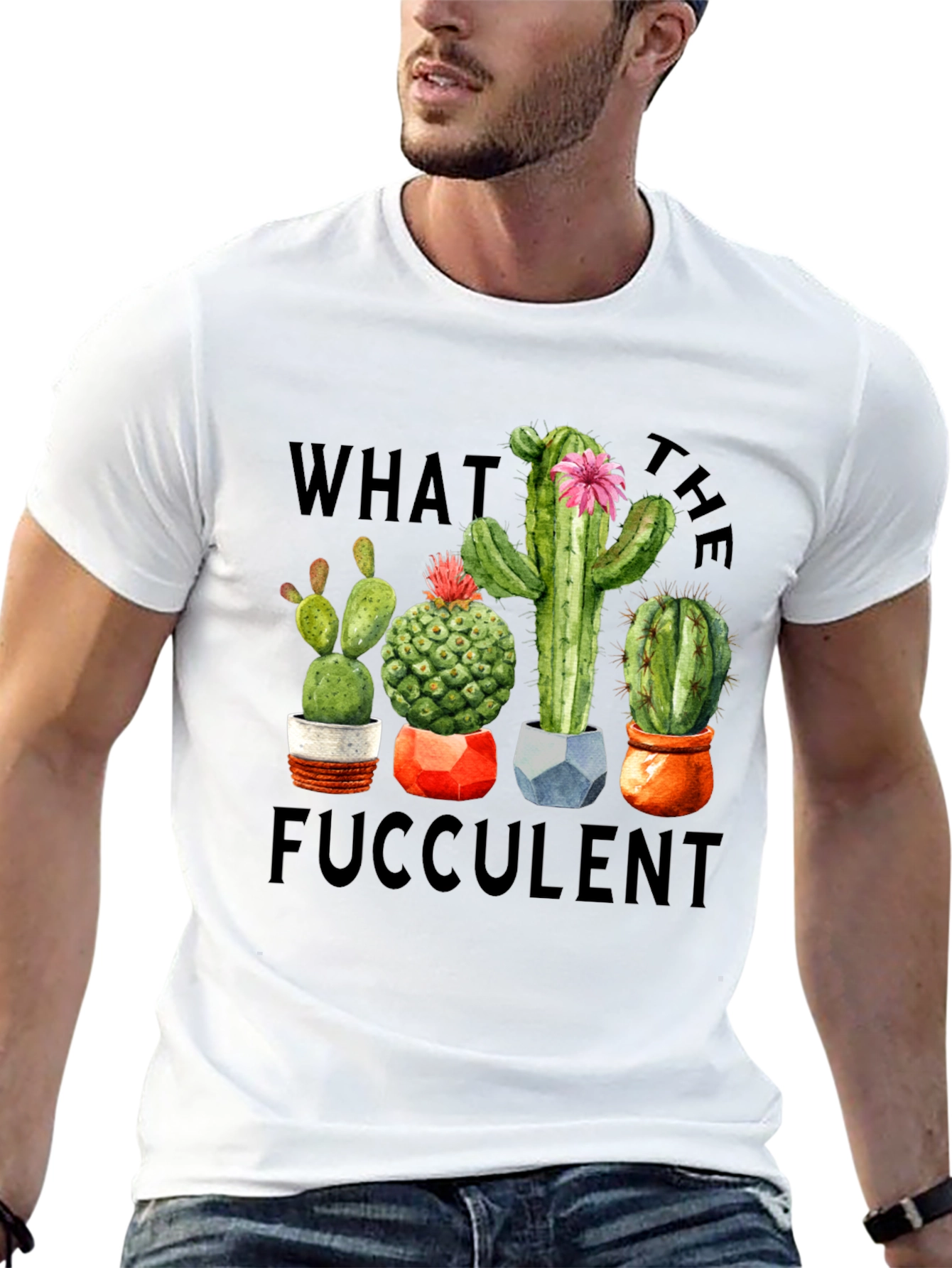 Black "What the Fucculent" Cactus Graphic T-Shirt view 13