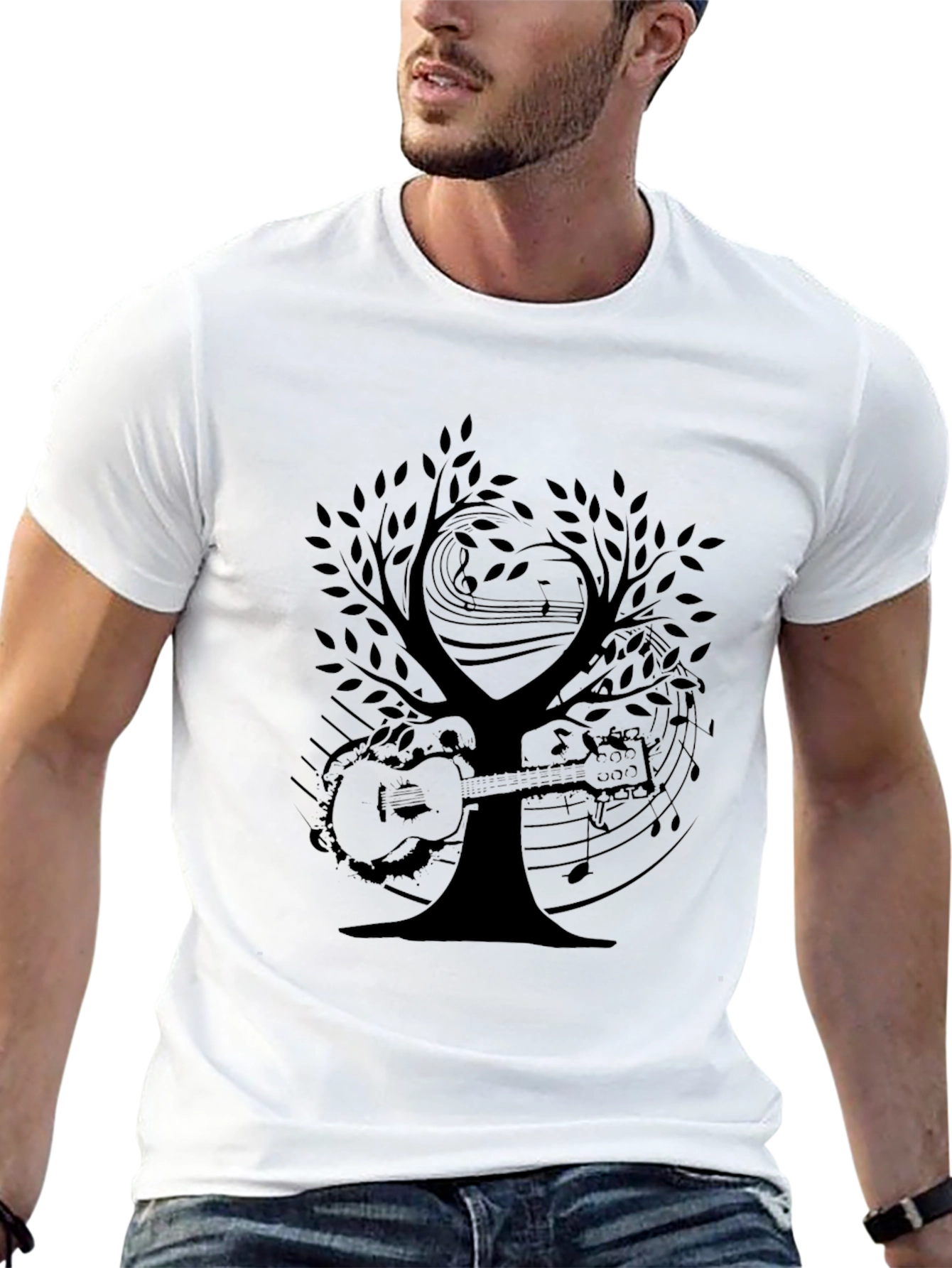 Black Musical Tree Graphic Tee - Black Cotton T-Shirt view 13