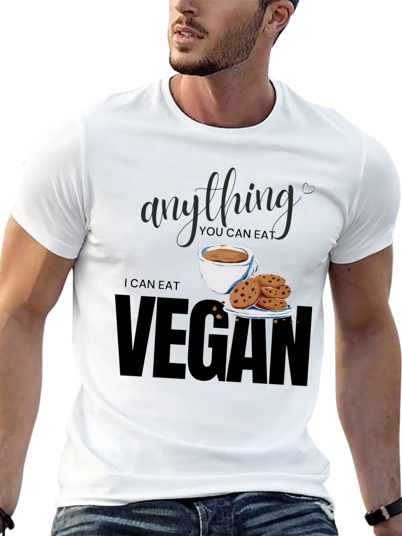 Black Vegan T-Shirt - Anything You Can Eat I Can Eat Vegan view 13