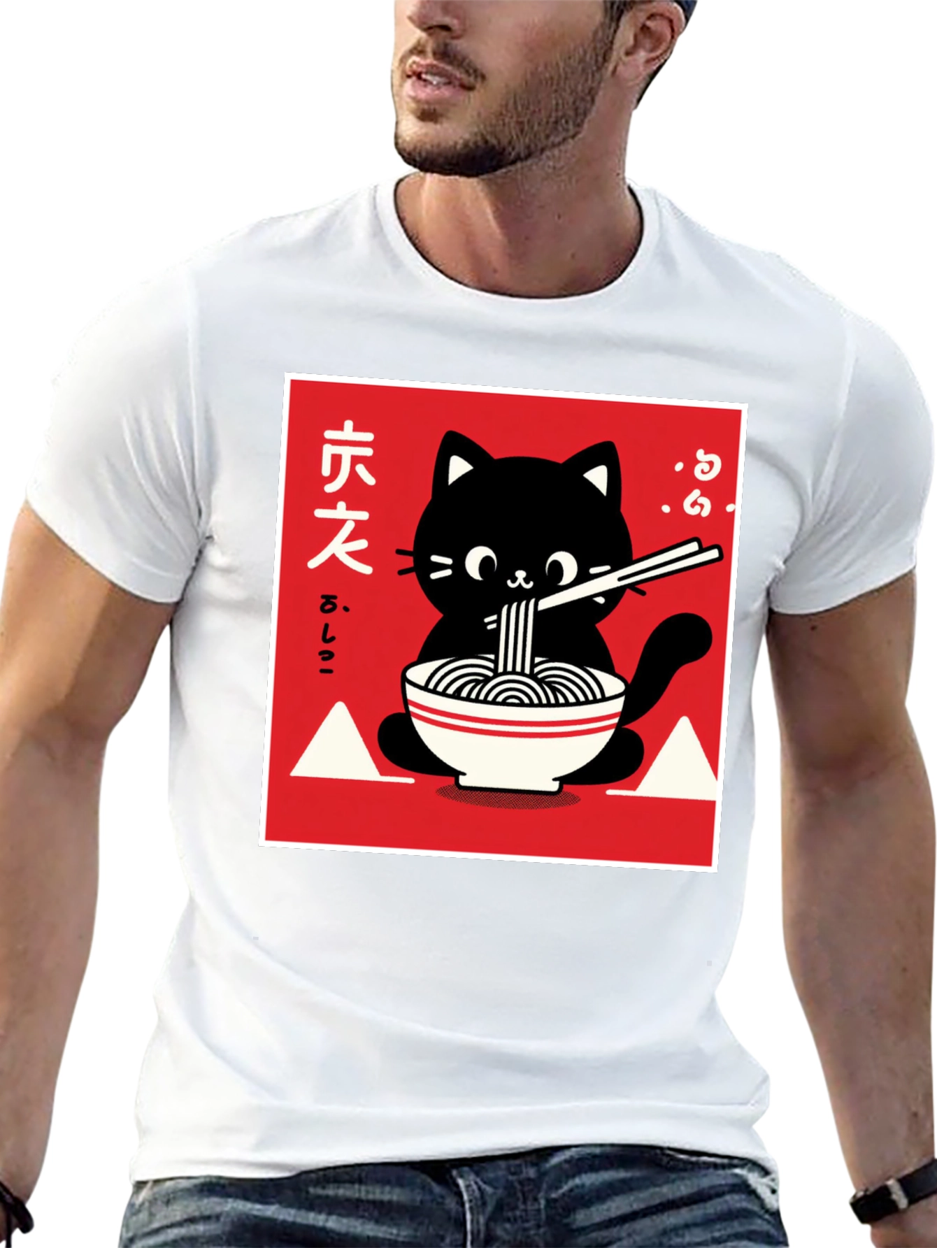 Black Ramen Cat Graphic T-Shirt - Black view 13