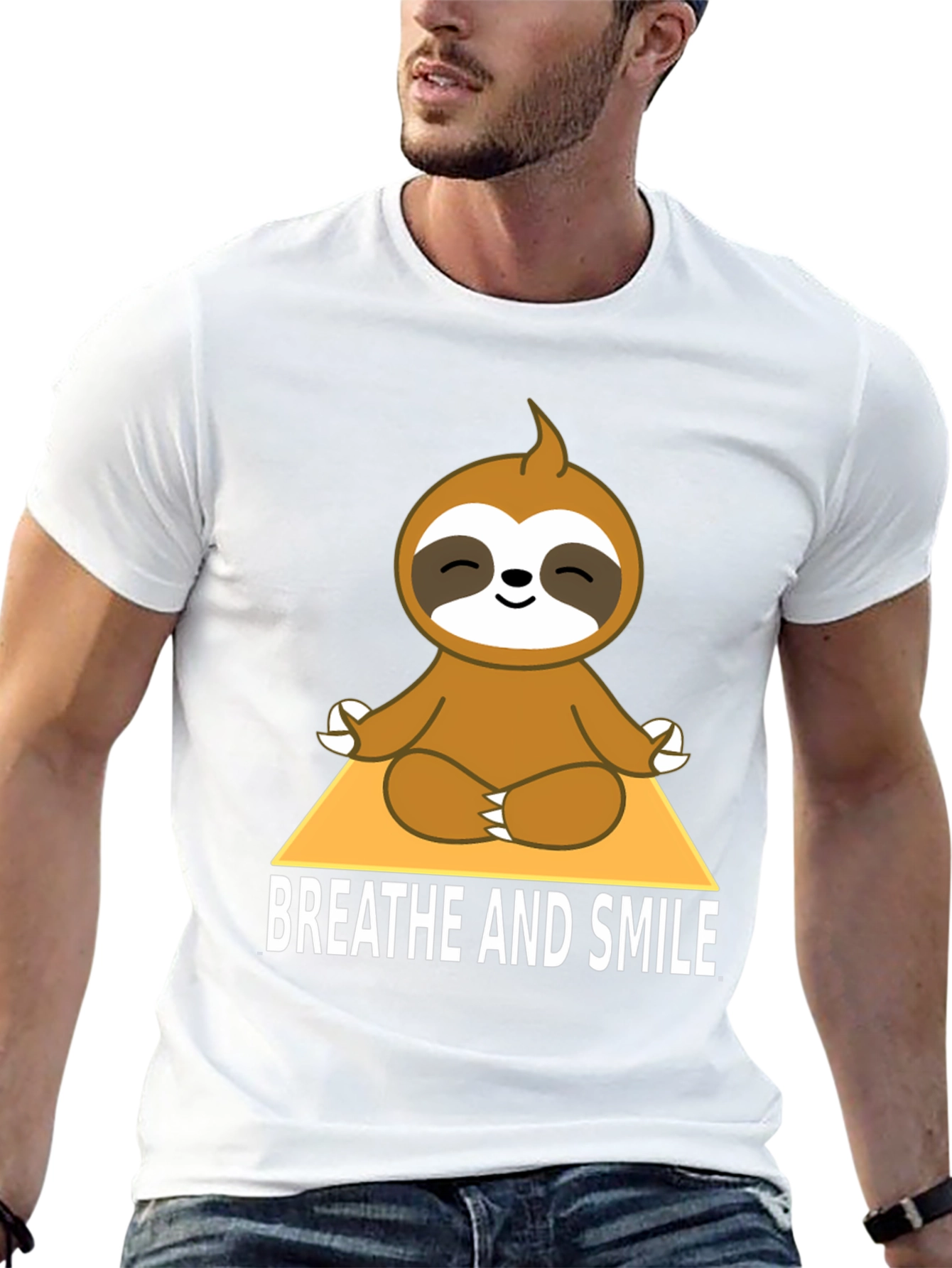 Black Meditating Sloth T-Shirt - Breathe and Smile view 13