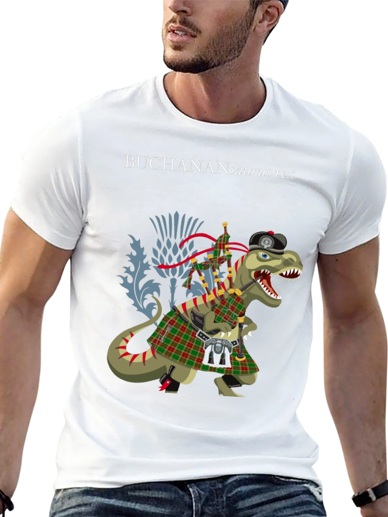 Black Buchanan T-Rex Scottish Kilt T-Shirt view 13