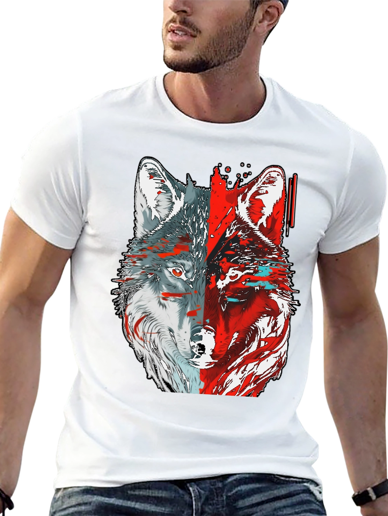 Black Wolf Graphic Tee - Unique Two-Faced Design view 13