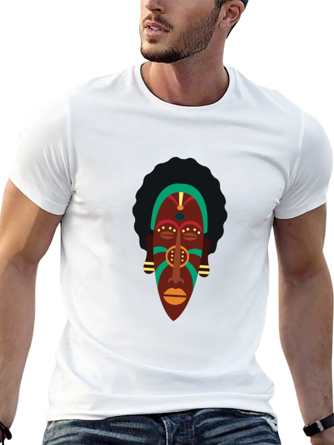 Black Tribal Mask Graphic Tee - Men's Black T-Shirt view 13