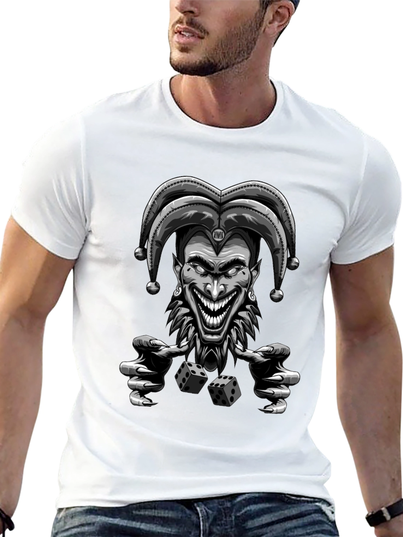 Black Creepy Joker Dice Graphic Tee - Men's Black T-Shirt view 13
