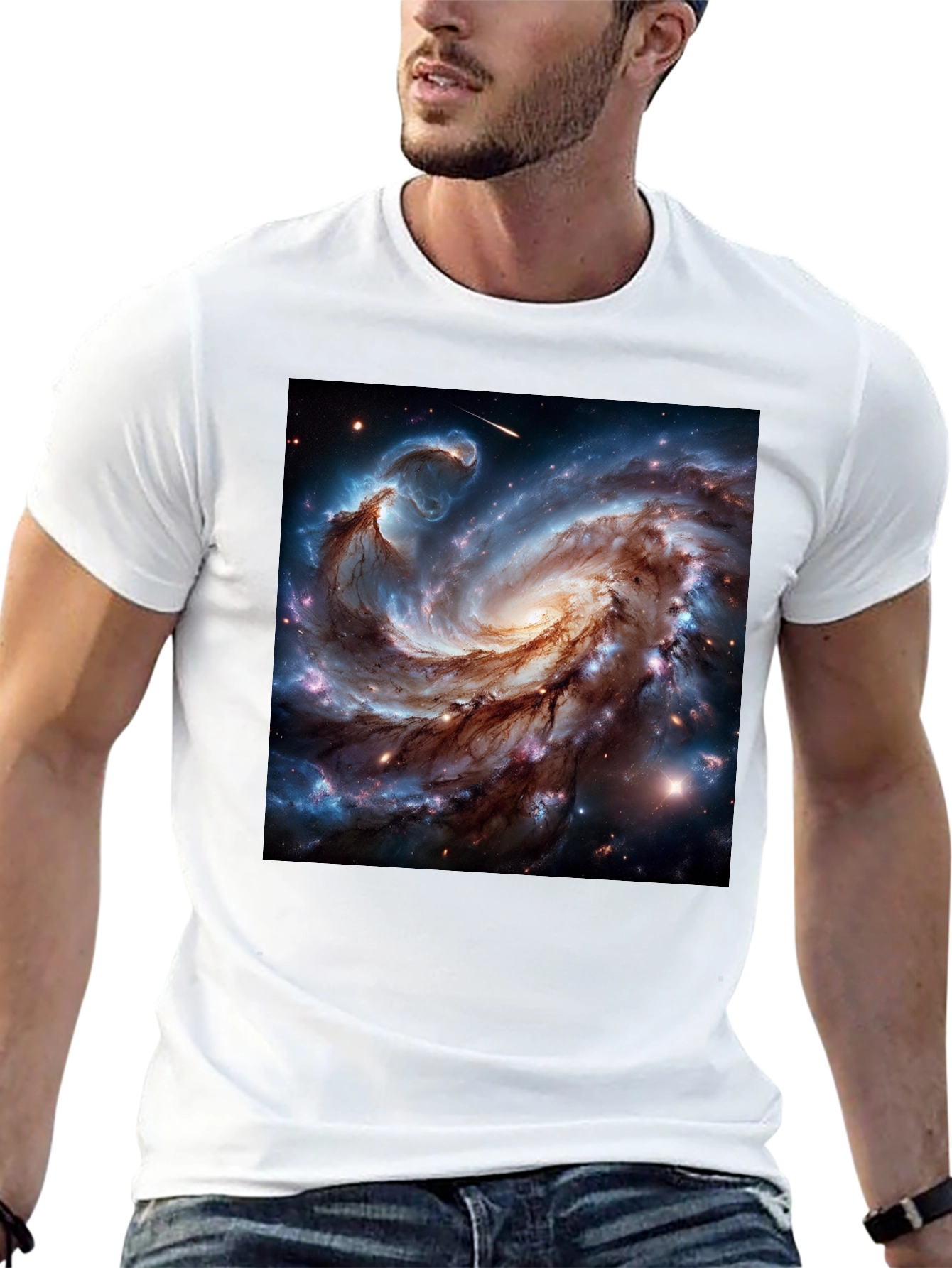 Black Cosmic Galaxy Graphic Tee - Black Cotton Blend T-Shirt view 13