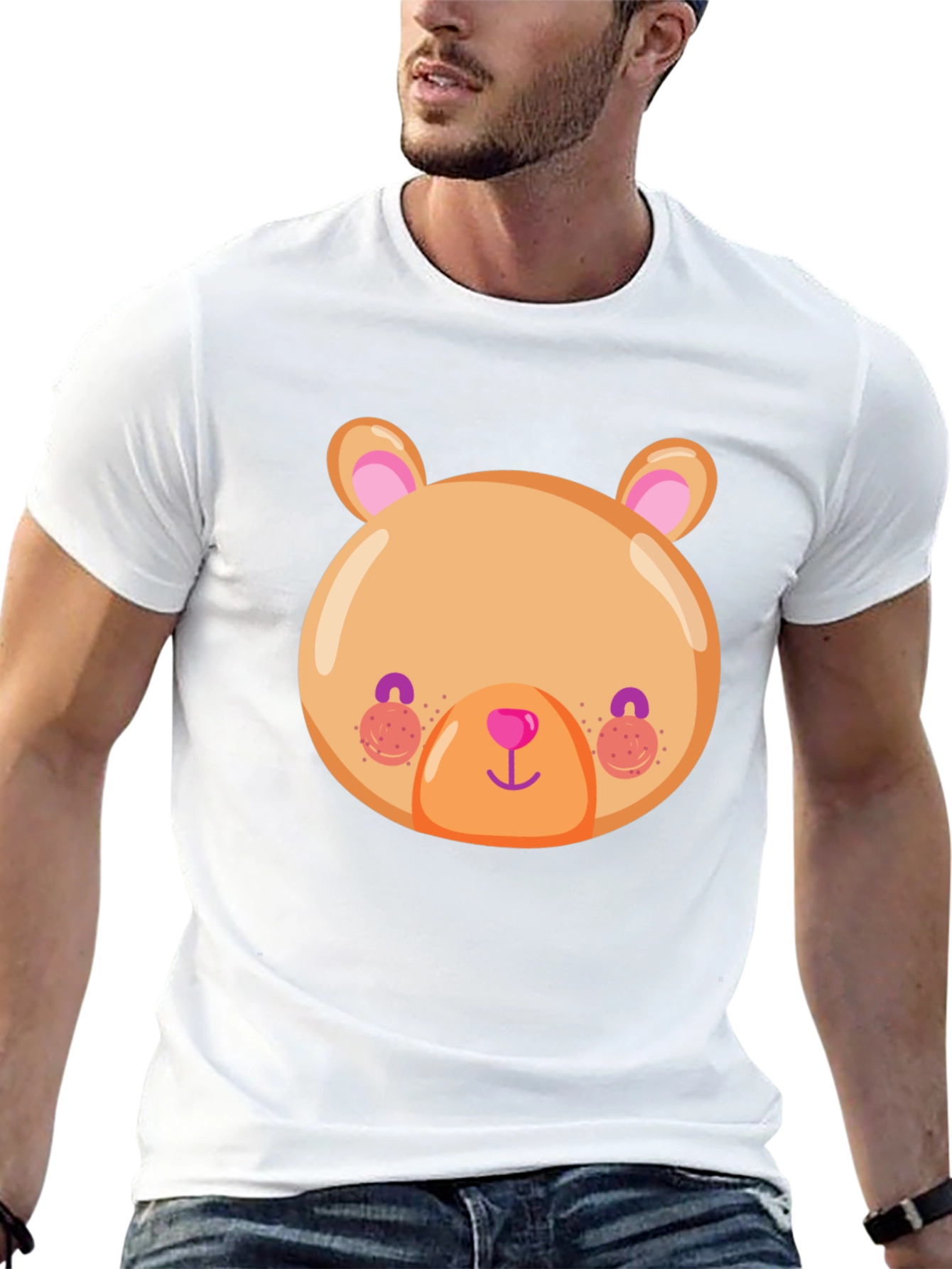 Black Cute Bear Face Graphic Tee - Soft Black T-Shirt view 13