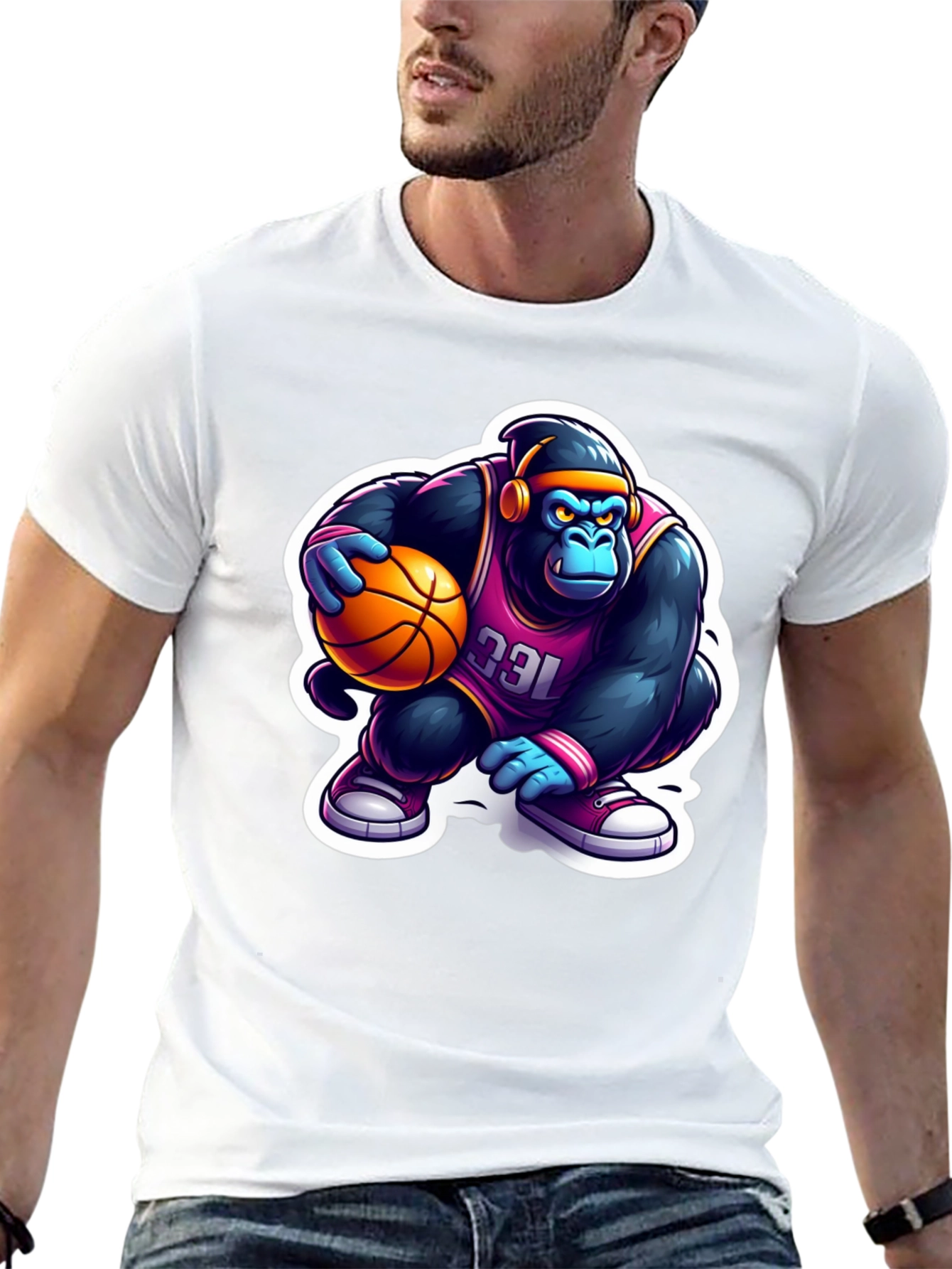 Black Gorilla Basketball T-Shirt - Cool Cartoon Design view 13