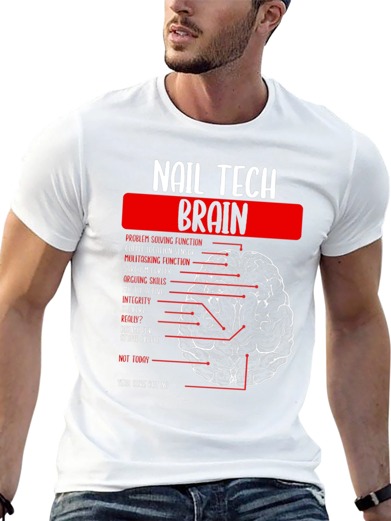 Black Nail Tech Brain Anatomy Graphic T-Shirt view 13