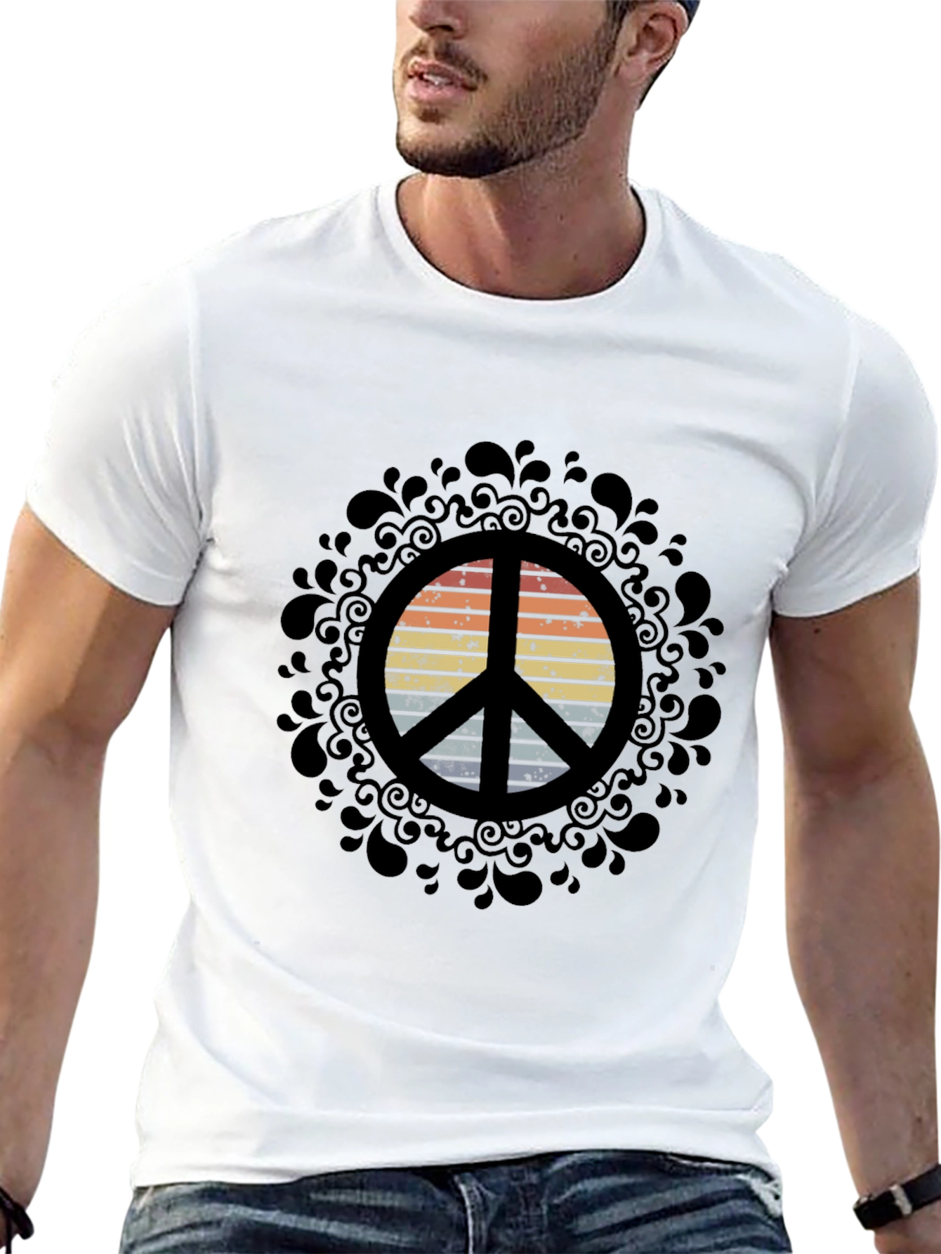 Black Retro Peace Sign Graphic Tee - Black view 13