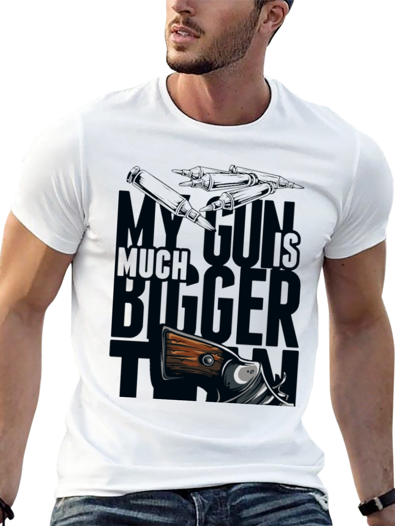 Black My Gun Is Much Bigger Than Yours - Funny Graphic Tee view 13