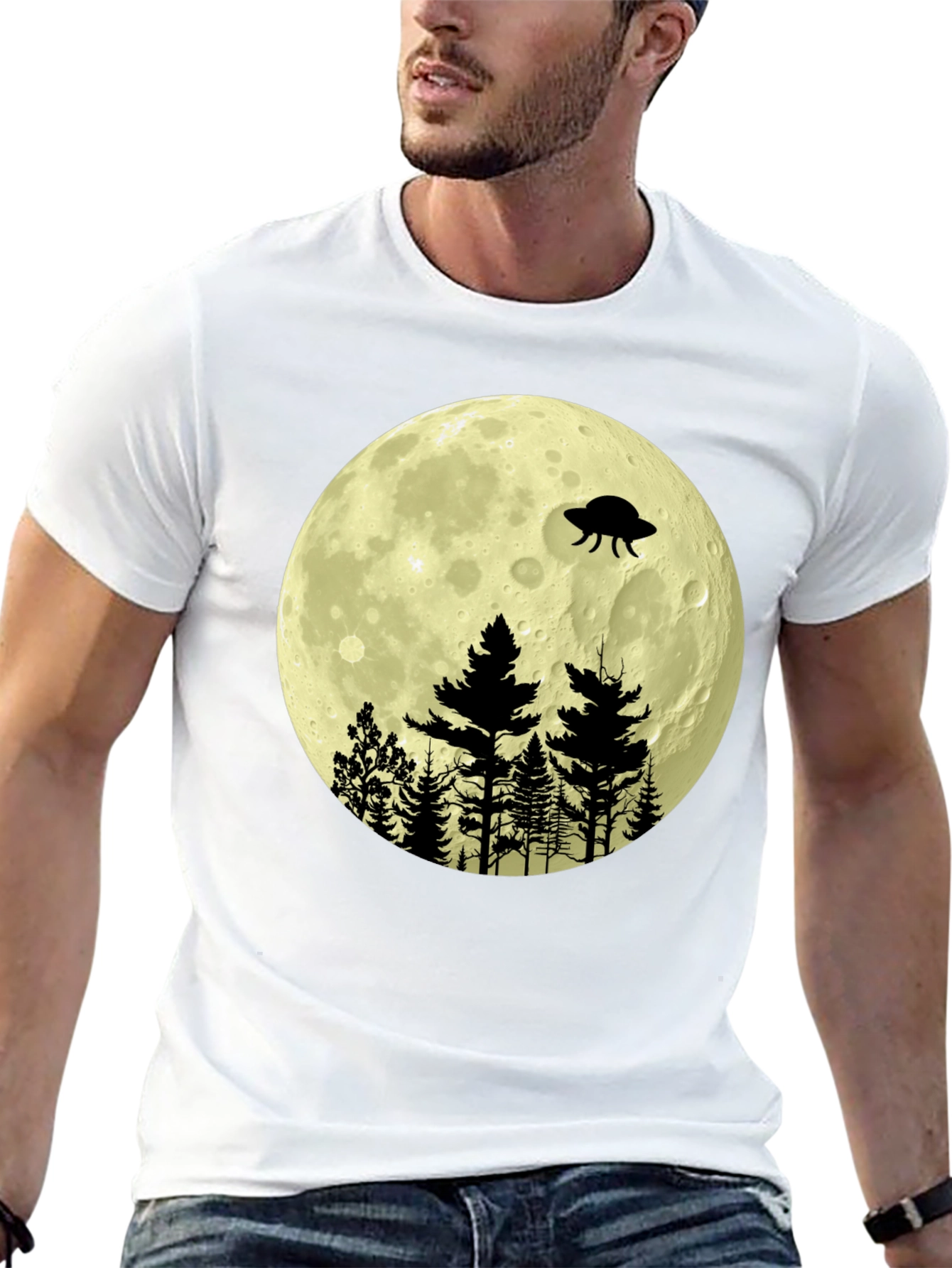 Black UFO Moon Forest Graphic Tee view 13