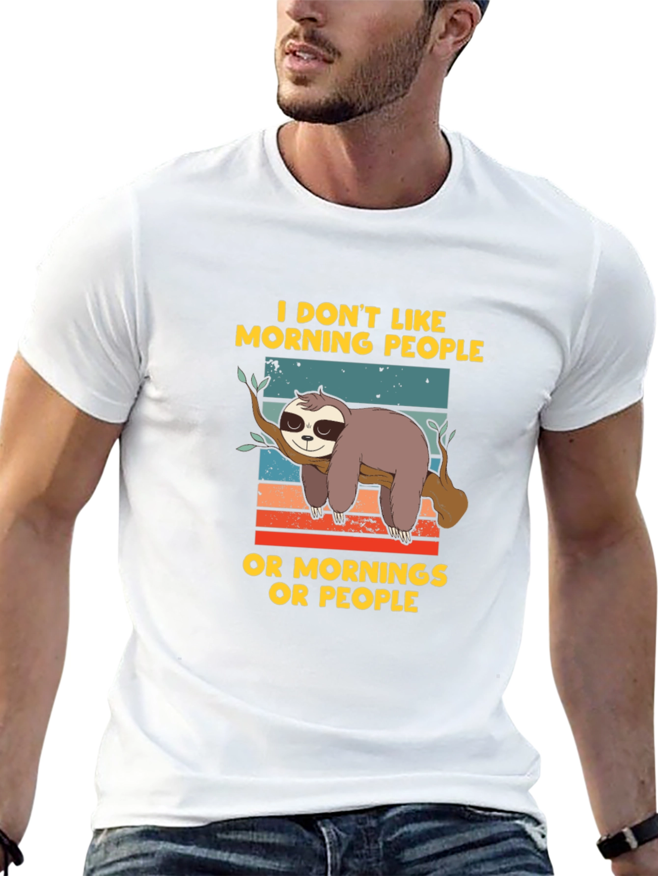 Black Funny Sloth T-Shirt - "I Don't Like Morning People" view 13