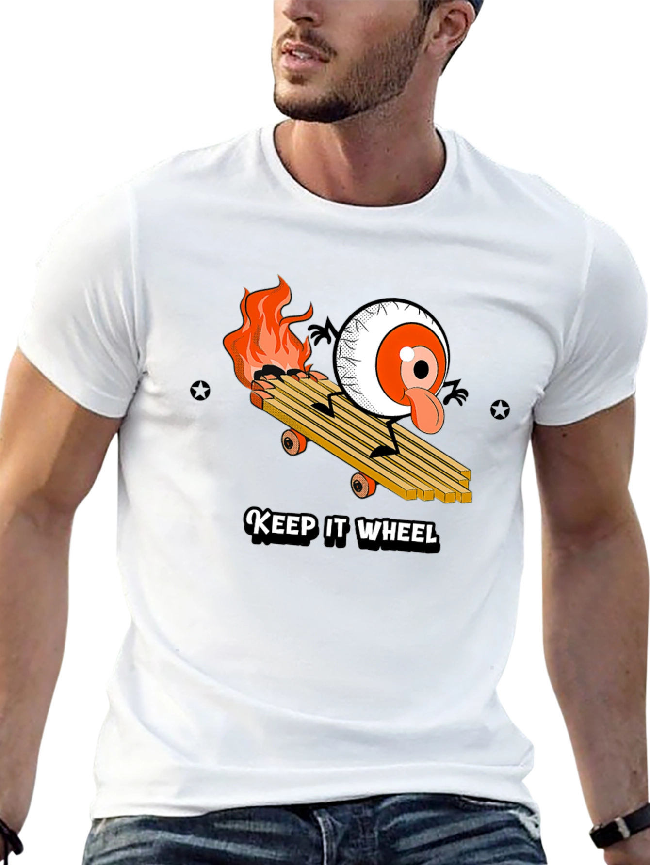 Black Keep It Wheel Eyeball Skateboard Graphic Tee view 13