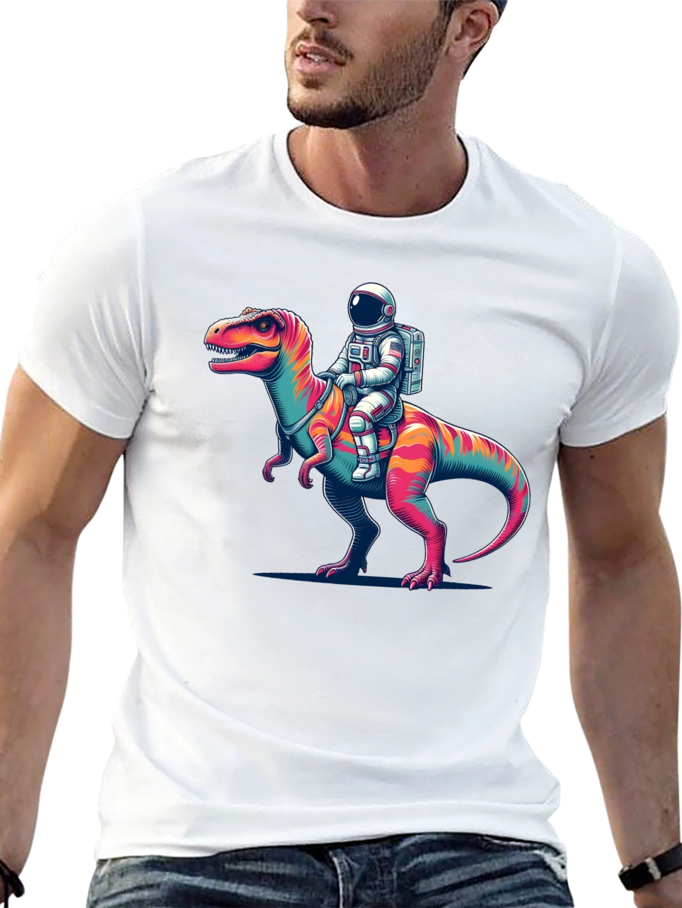 Black Astronaut Riding Dinosaur Graphic Tee view 13