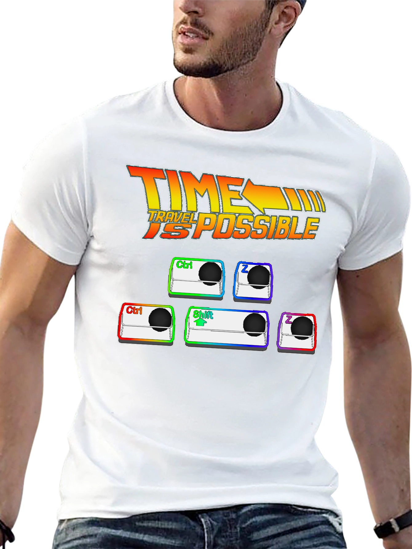 Black Time Travel Possible T-Shirt: Ctrl + Z + Shift + Z view 13